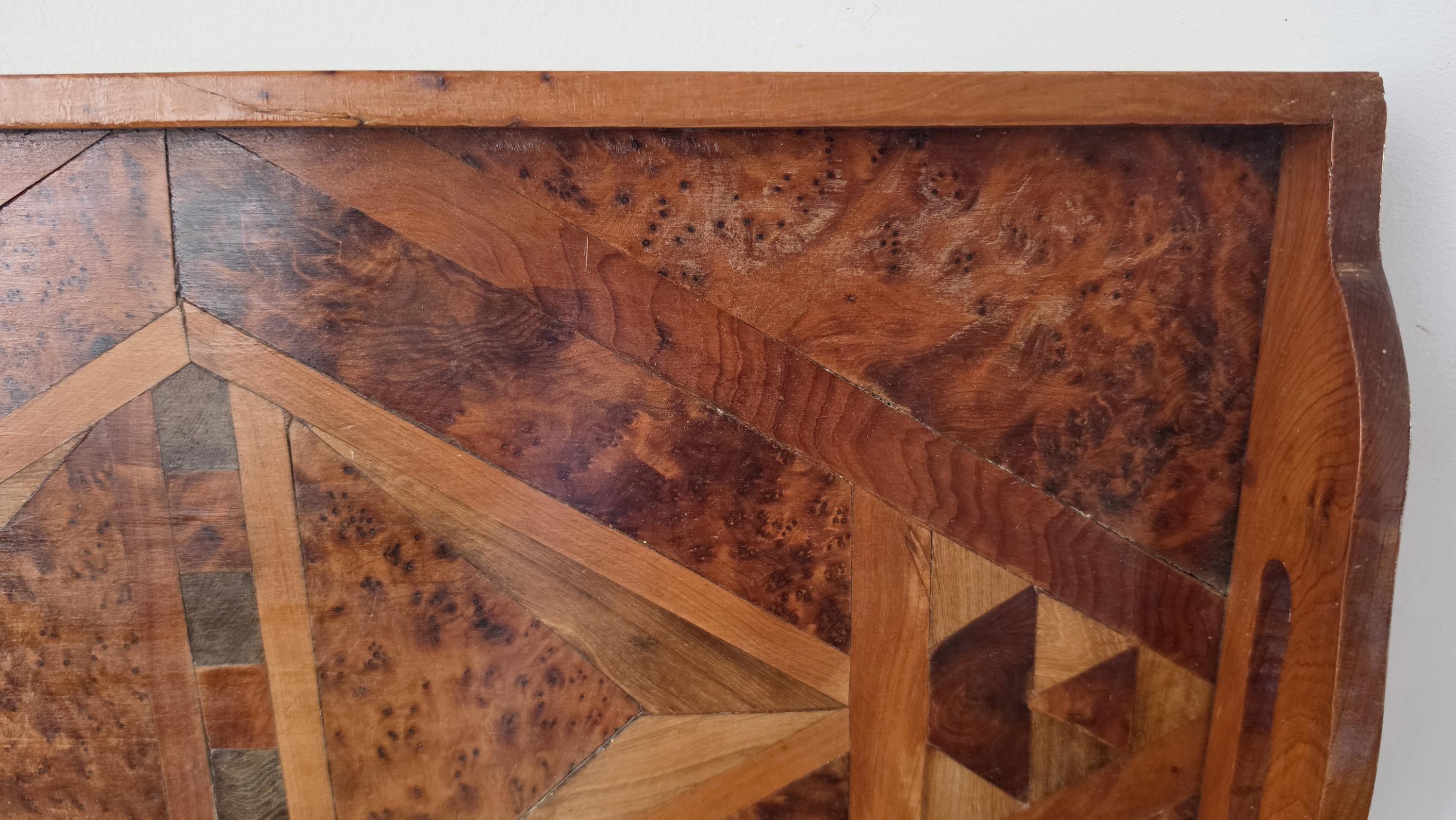 Antique Burl Wood Serving Tray, Marquetry Inlaid Wooden Tray, Art Deco Vanity Tray, Geometric Wood Inlay, Breakfast Serving, Gallery Tray
