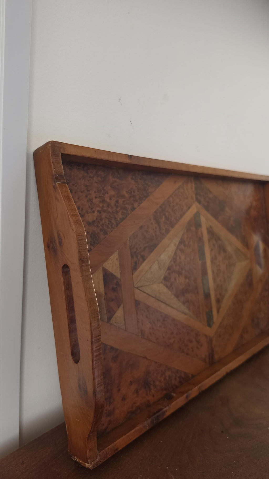Antique Burl Wood Serving Tray, Marquetry Inlaid Wooden Tray, Art Deco Vanity Tray, Geometric Wood Inlay, Breakfast Serving, Gallery Tray