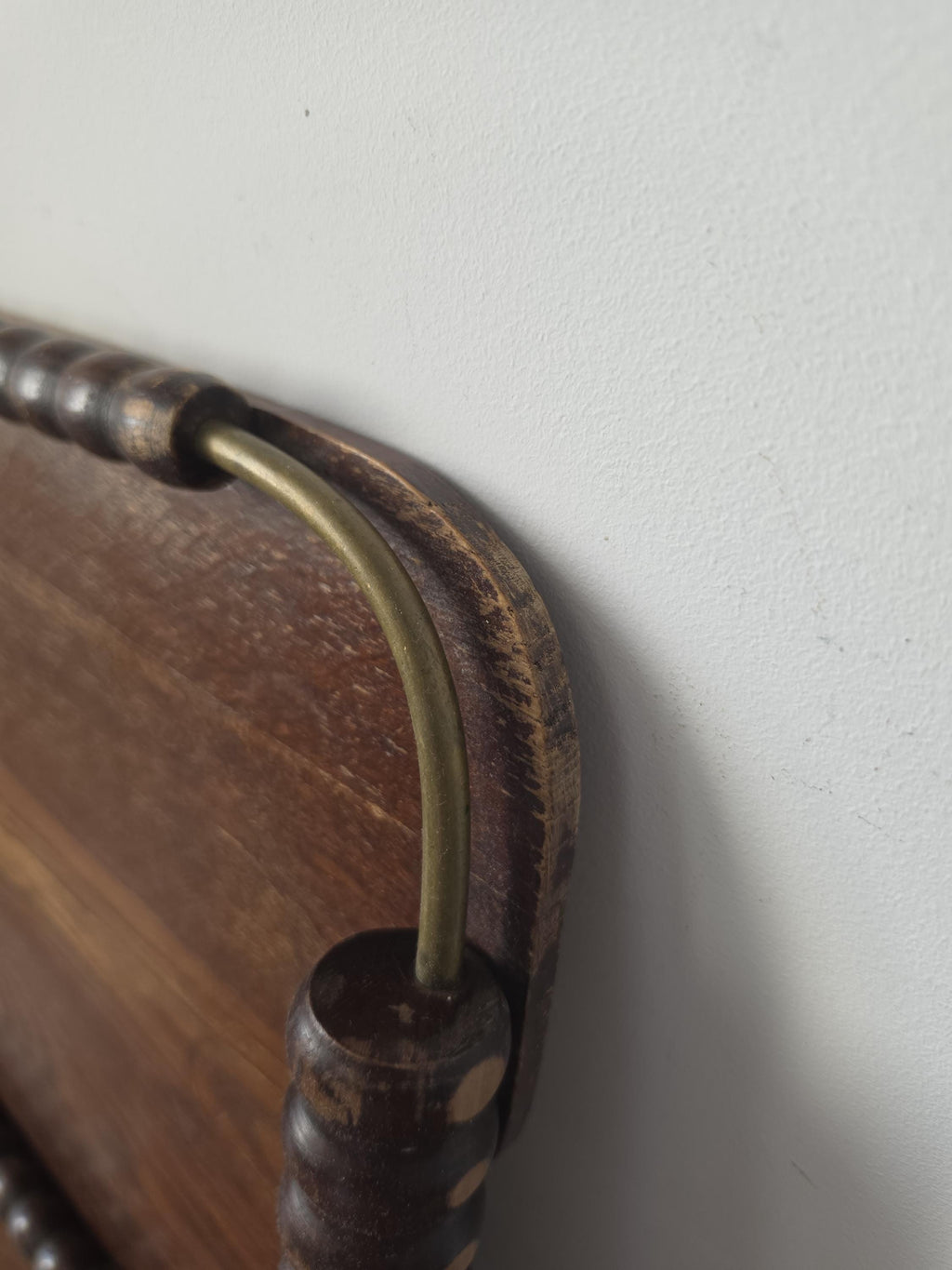 Vintage Wooden Serving Tray with Turned Wood Handles, Brass Gallery Tray, Rustic Farmhouse Serving Tray, Mid Century Wood Breakfast Tray