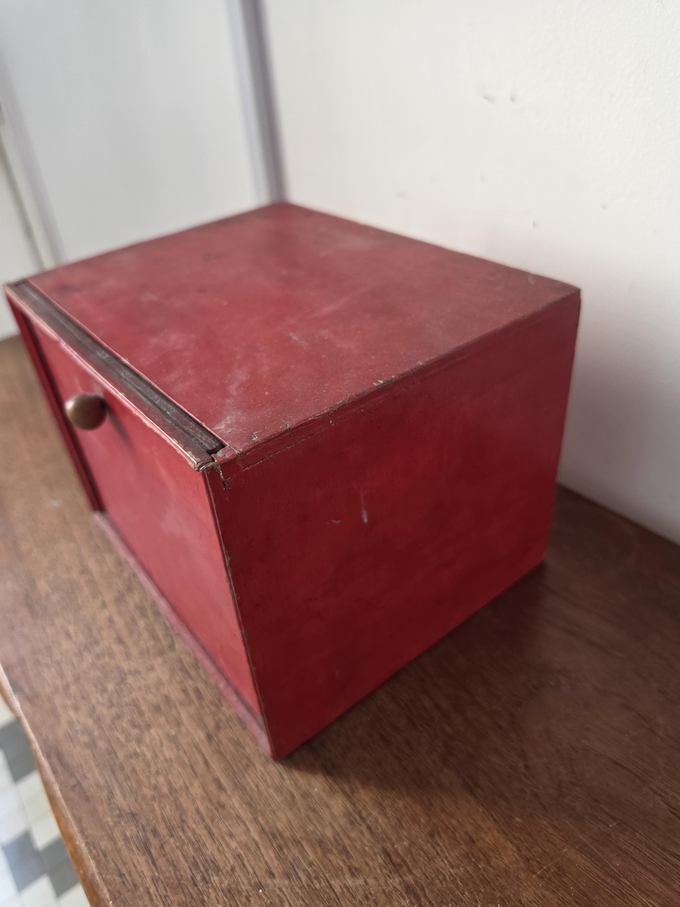 Vintage Japanese Mahjong Set in Red Wooden Cabinet, Complete Mah Jong Game, Hand Painted Bamboo Tiles, Mid Century Asian Decor