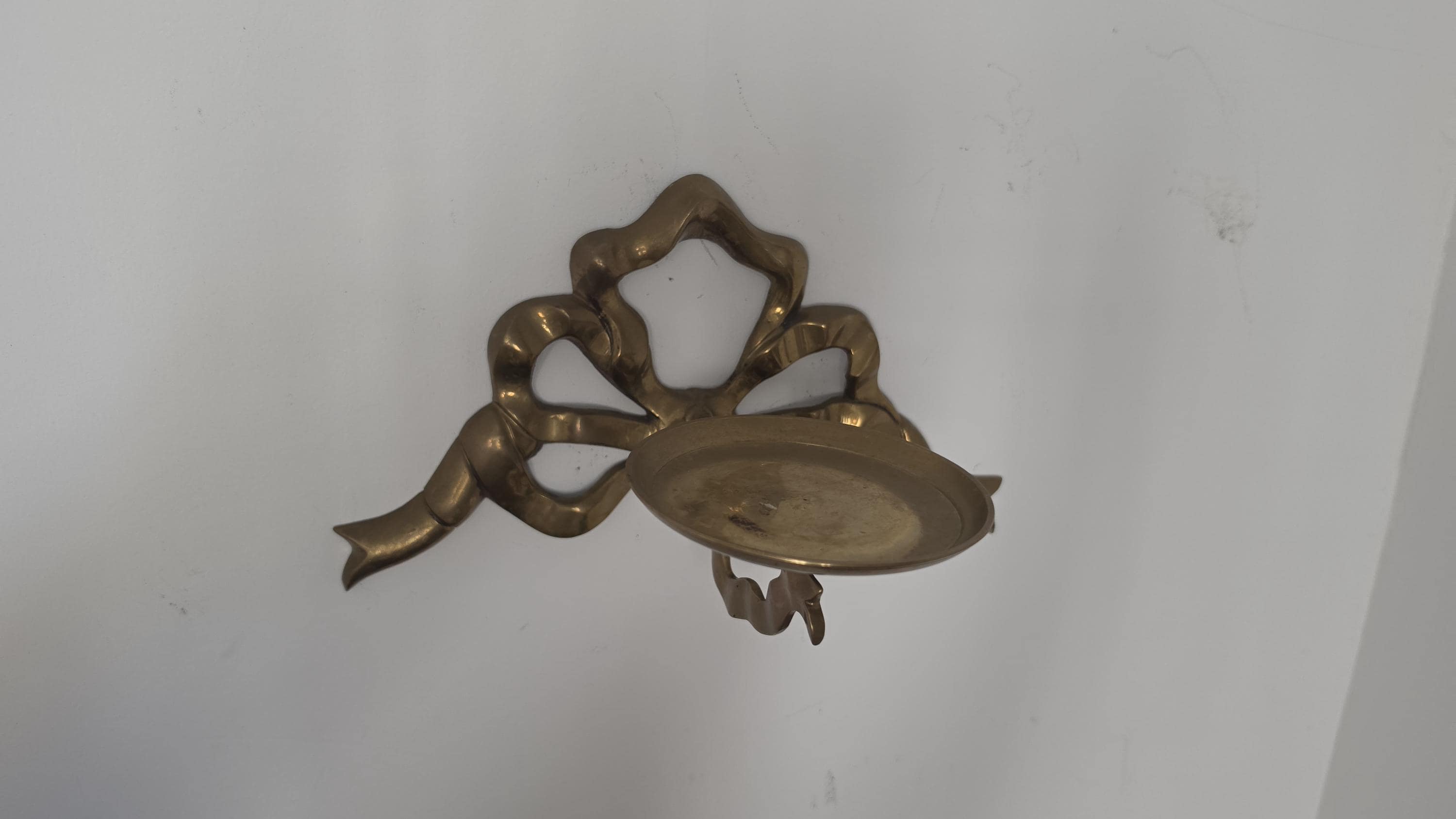 Vintage Brass Ribbon Wall Candle Holder, Hollywood Regency Sconce, Bow Wall Candle Shelf, French Country Decor, Ornate Brass Candleholder