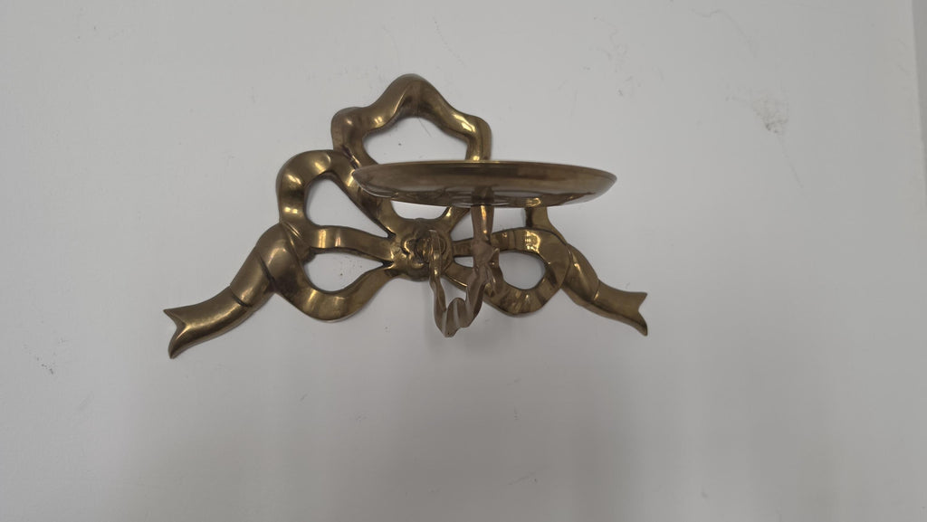 Vintage Brass Ribbon Wall Candle Holder, Hollywood Regency Sconce, Bow Wall Candle Shelf, French Country Decor, Ornate Brass Candleholder