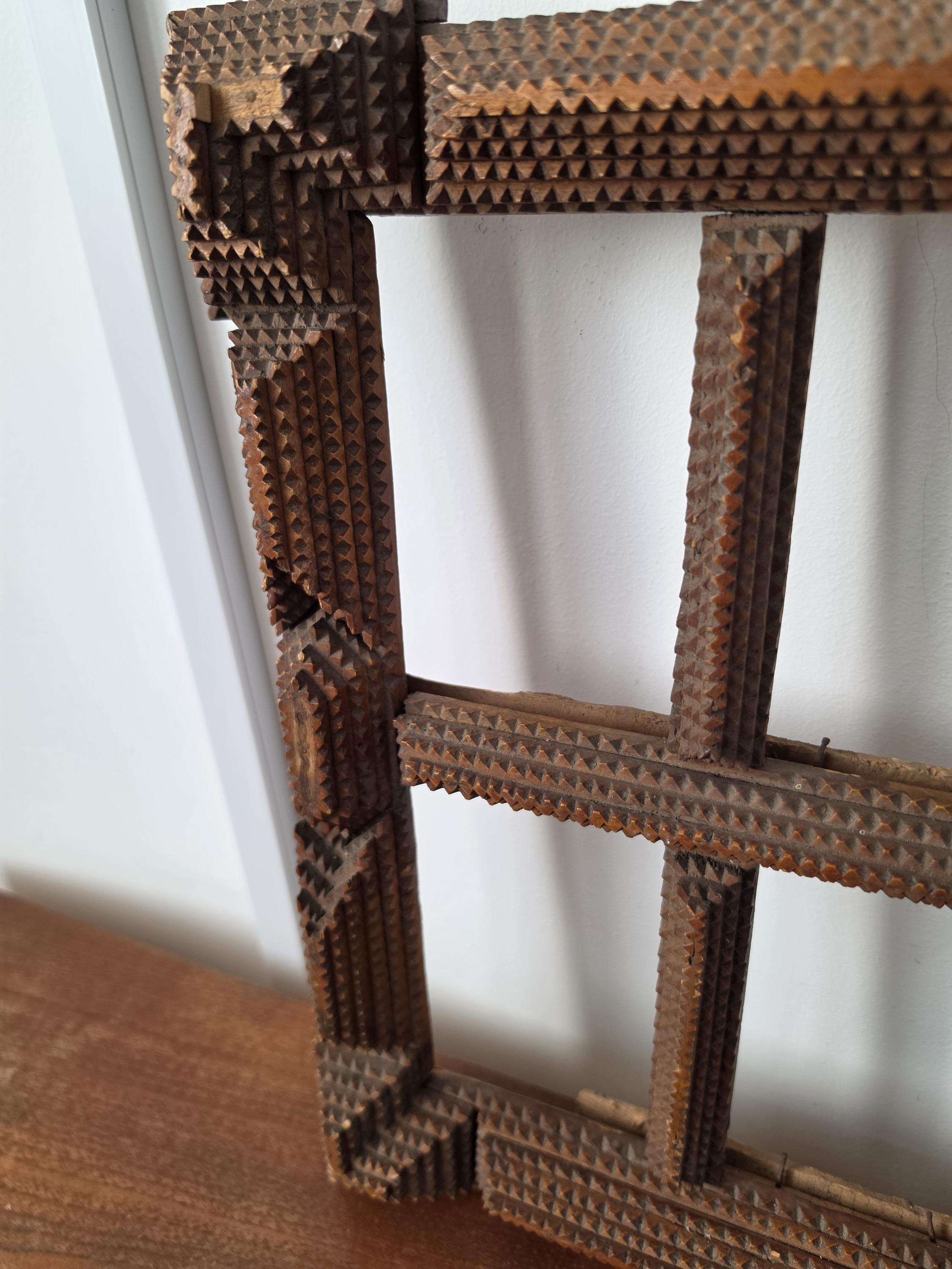 Antique Tramp Art Photo Frame, Folk Art Wooden Picture Frame, Black Forest Style Cabinet Card Holder, Rustic Wall Display