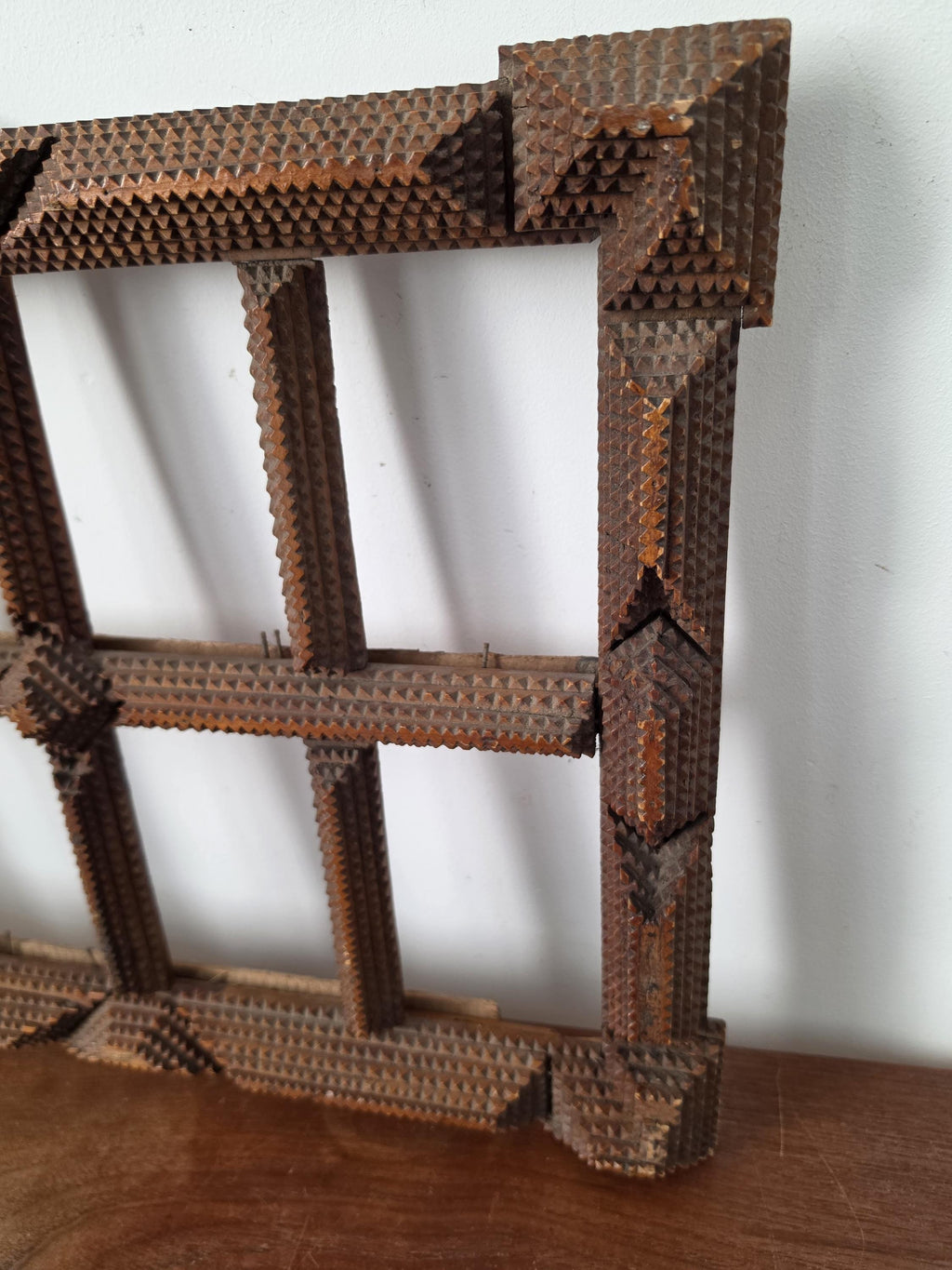 Antique Tramp Art Photo Frame, Folk Art Wooden Picture Frame, Black Forest Style Cabinet Card Holder, Rustic Wall Display