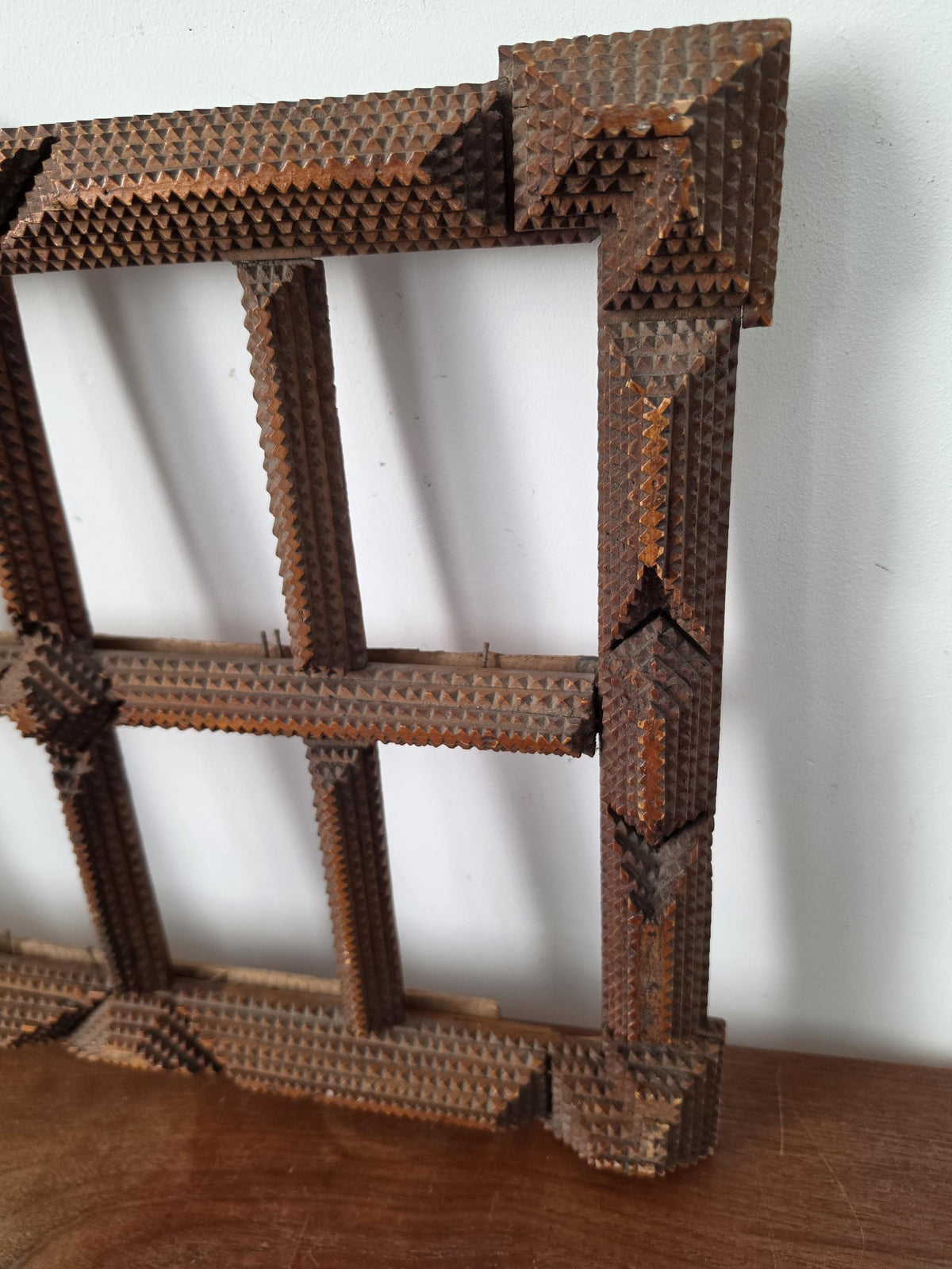 Antique Tramp Art Photo Frame, Folk Art Wooden Picture Frame, Black Forest Style Cabinet Card Holder, Rustic Wall Display
