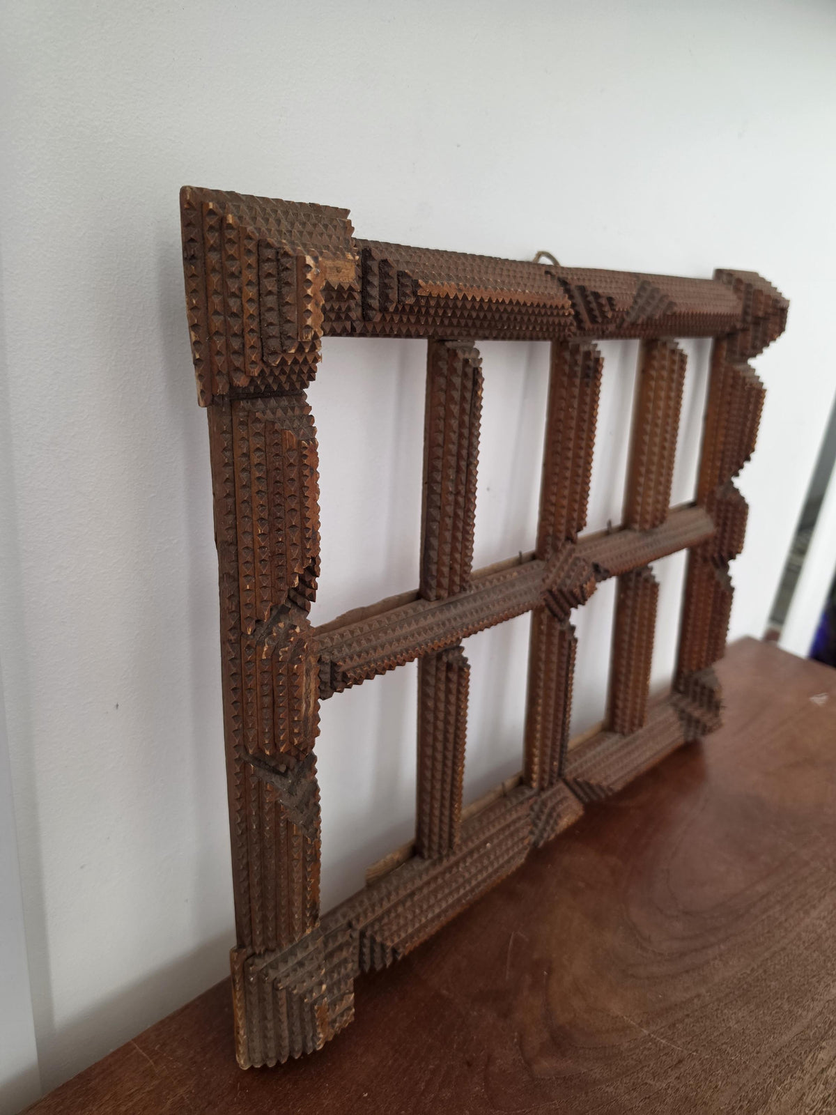 Antique Tramp Art Photo Frame, Folk Art Wooden Picture Frame, Black Forest Style Cabinet Card Holder, Rustic Wall Display