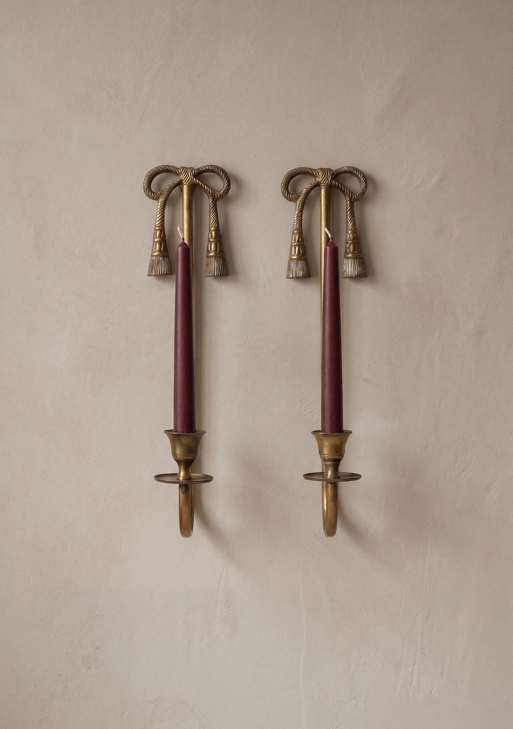 Vintage Pair of French Brass Bow Wall Sconces