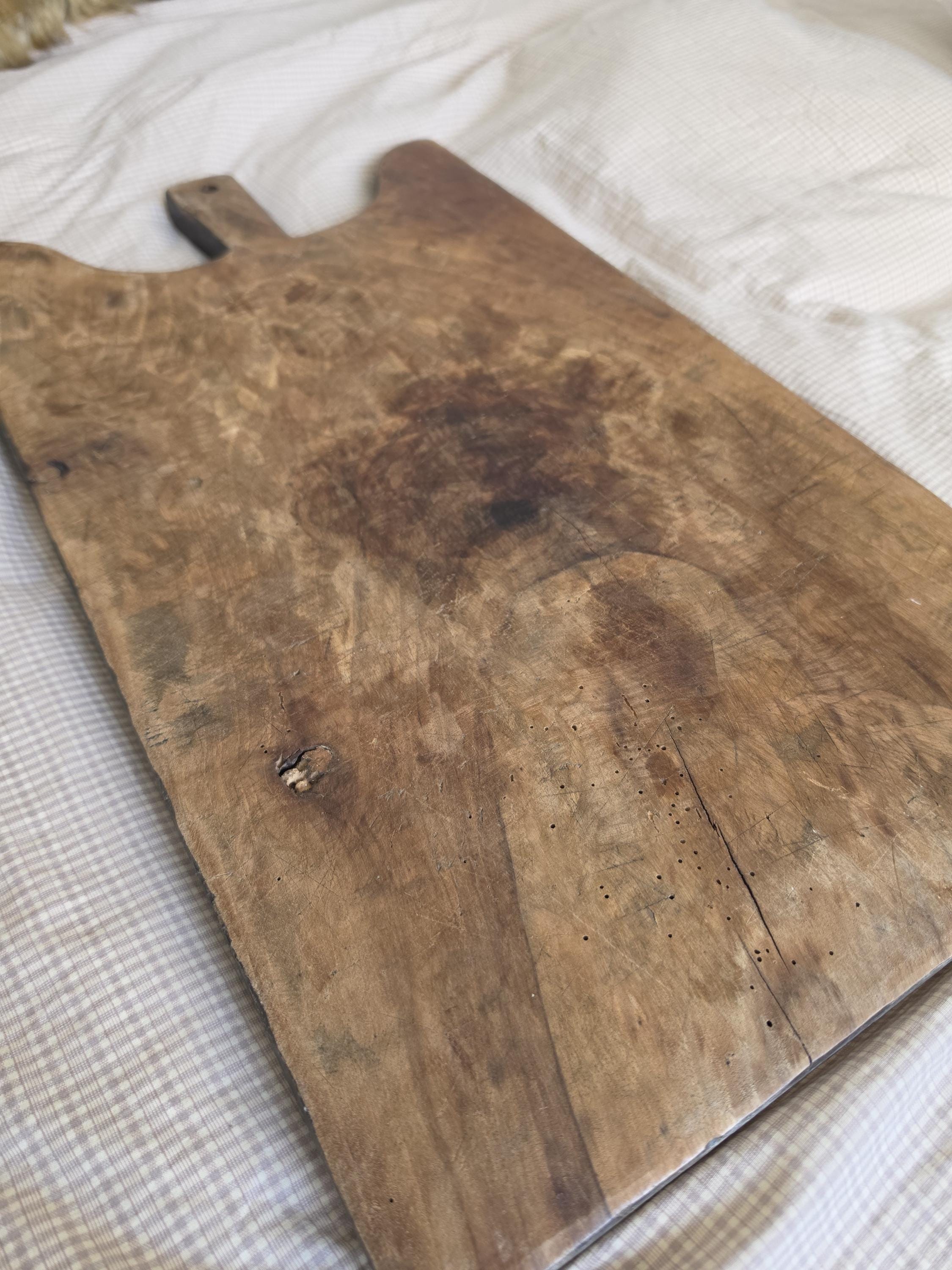 Antique French Bread Board, Primitive Wooden Cutting Board, Rustic Farmhouse Kitchen Decor, European Charcuterie Board, Wall Hanging Board