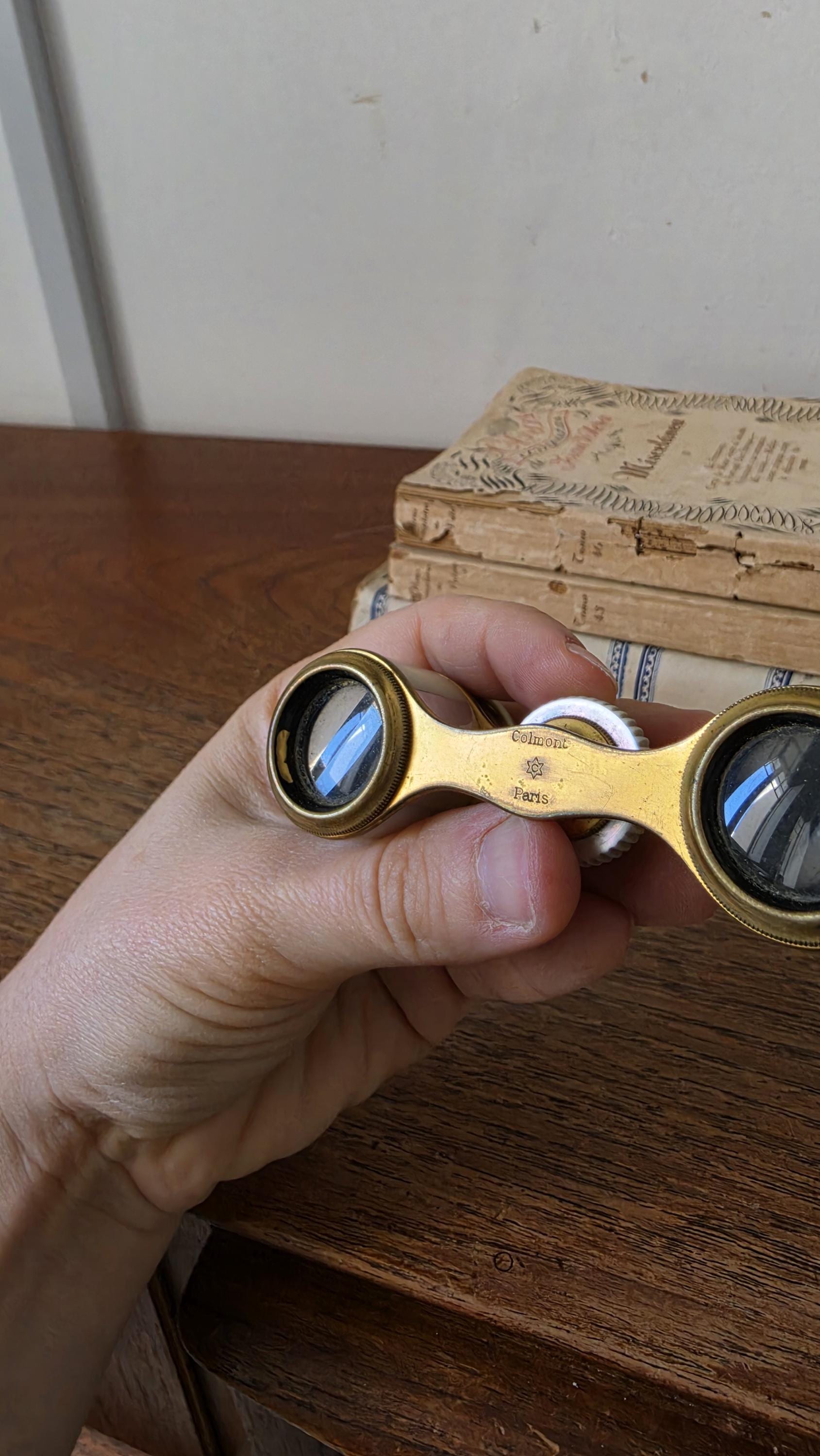 Antique Colmont Paris Mother of Pearl Opera Glasses, French Brass Binoculars, Theater Binoculars, Grand Tour Decor, Collectible Optics