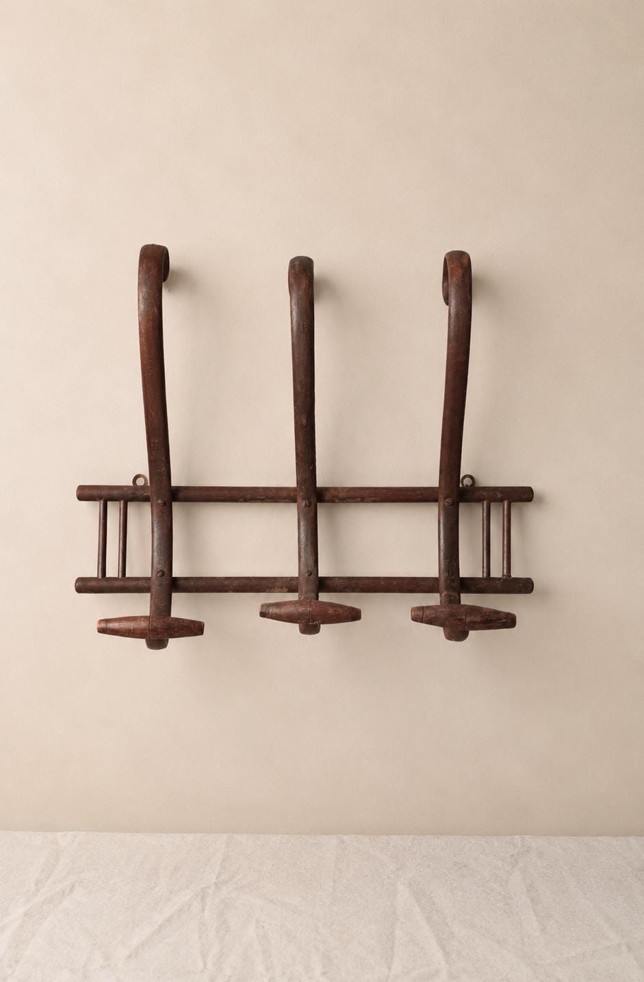 Antique French Wooden Wall Hook Rack