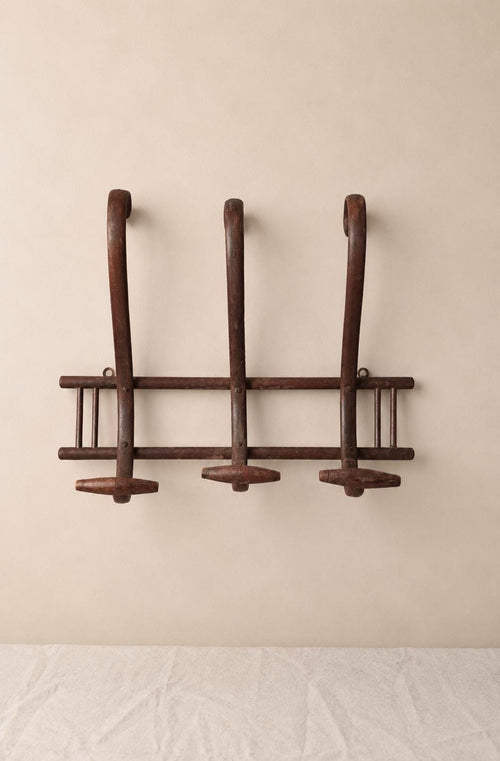 Antique French Wooden Wall Hook Rack