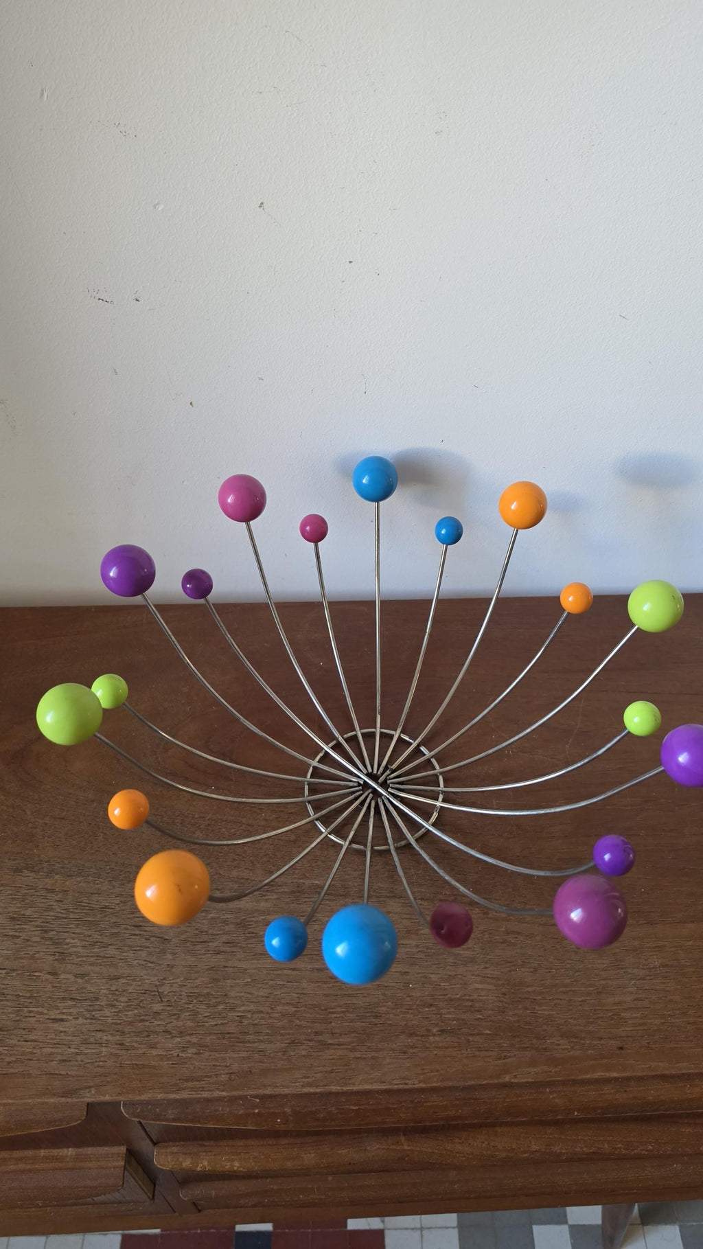 Vintage Sputnik Fruit Bowl, Mid Century Modern Atomic Wire Fruit Basket, Colorful Ball Centerpiece, Space Age Chrome Bowl, Eames Era Decor