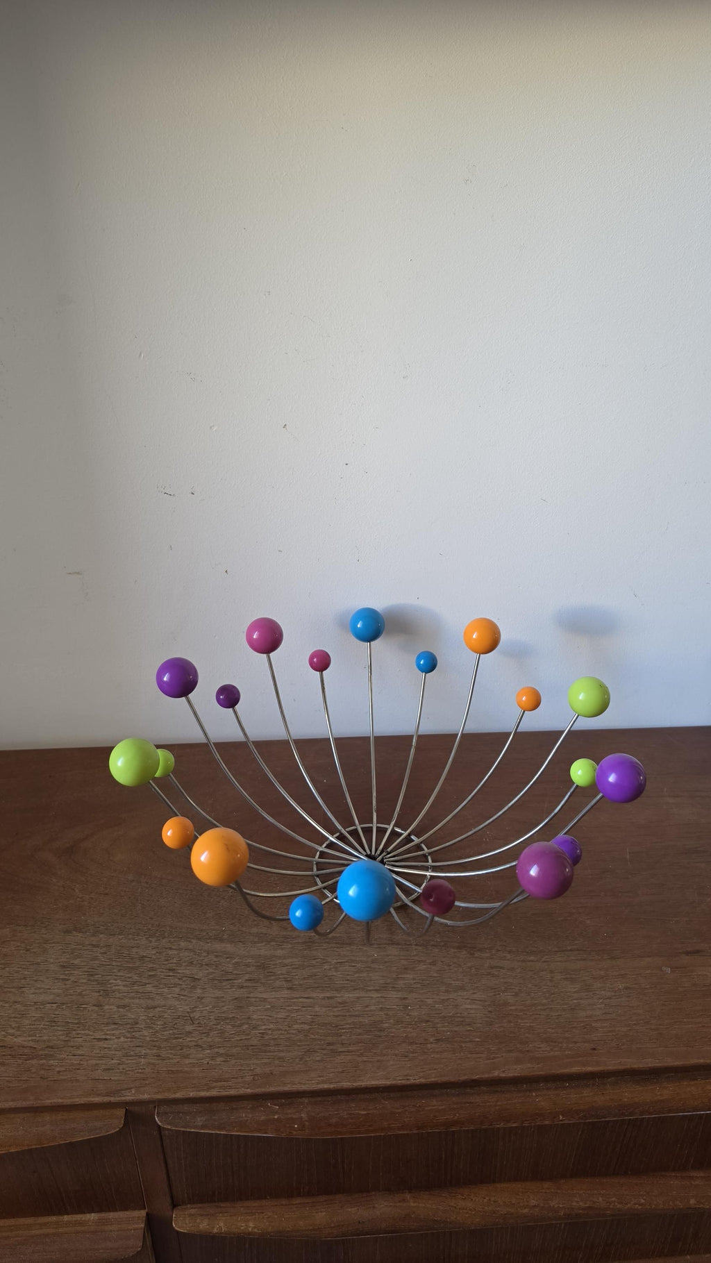 Vintage Sputnik Fruit Bowl, Mid Century Modern Atomic Wire Fruit Basket, Colorful Ball Centerpiece, Space Age Chrome Bowl, Eames Era Decor