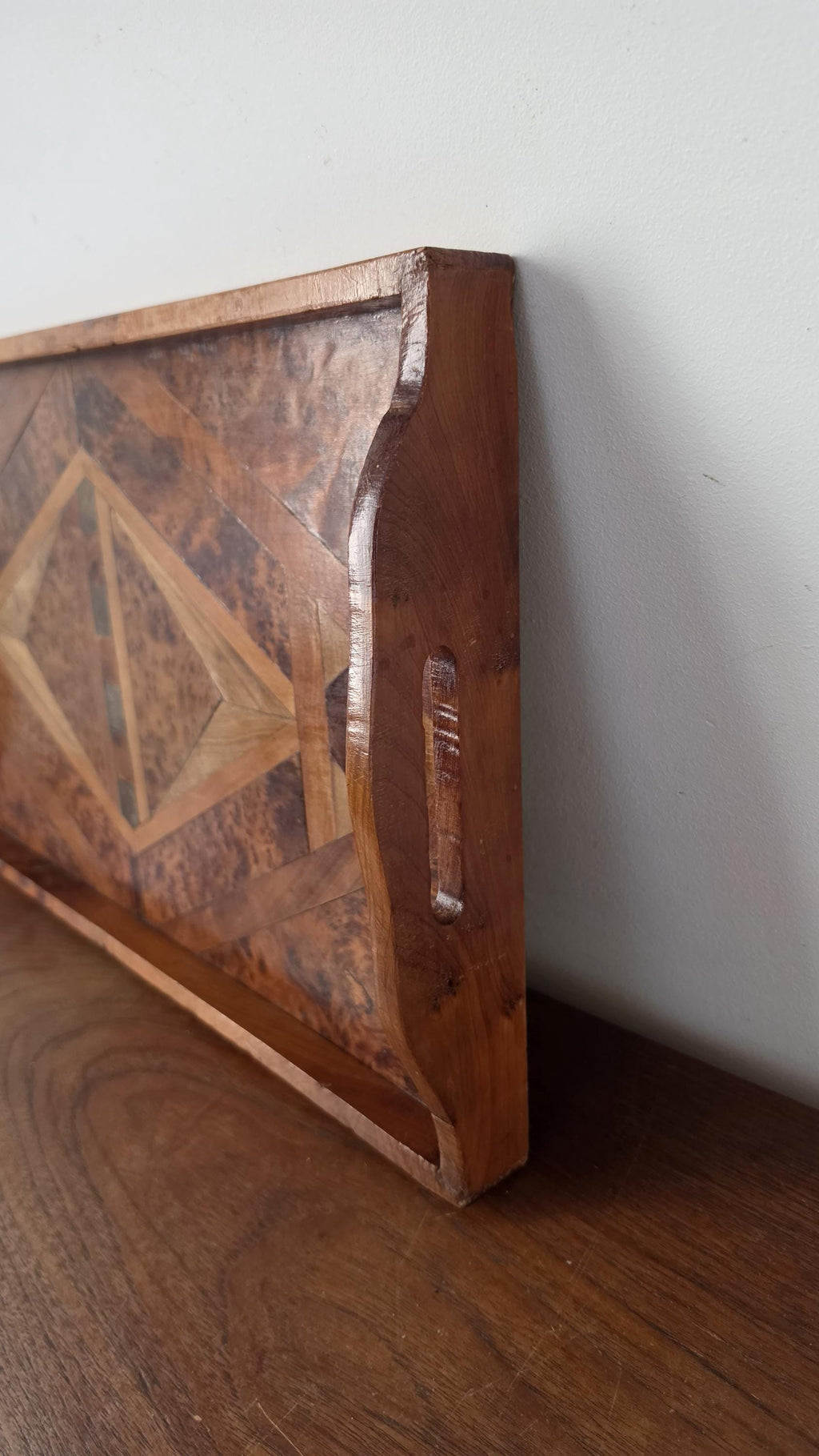 Antique Burl Wood Serving Tray, Marquetry Inlaid Wooden Tray, Art Deco Vanity Tray, Geometric Wood Inlay, Breakfast Serving, Gallery Tray