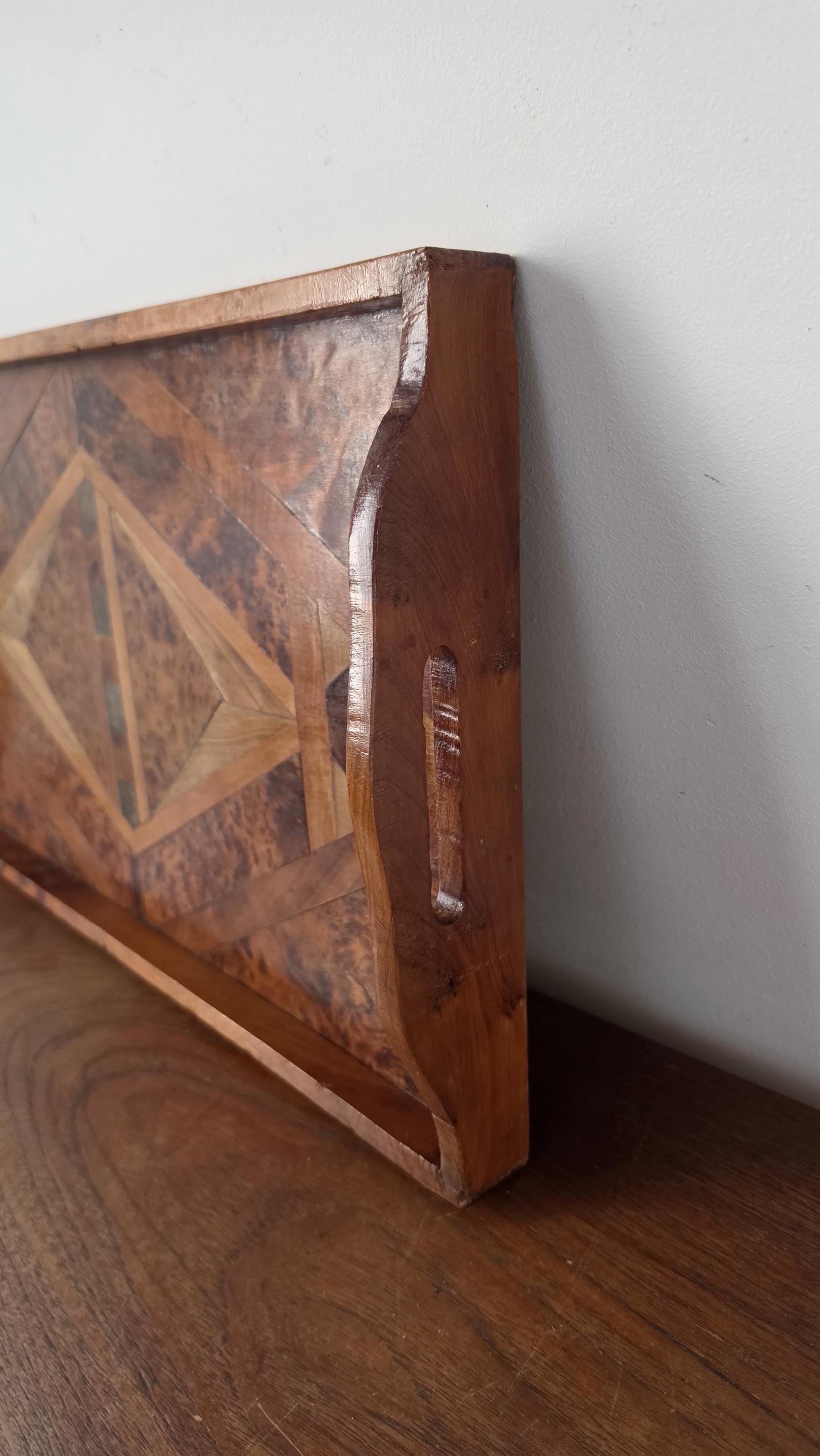 Antique Burl Wood Serving Tray, Marquetry Inlaid Wooden Tray, Art Deco Vanity Tray, Geometric Wood Inlay, Breakfast Serving, Gallery Tray