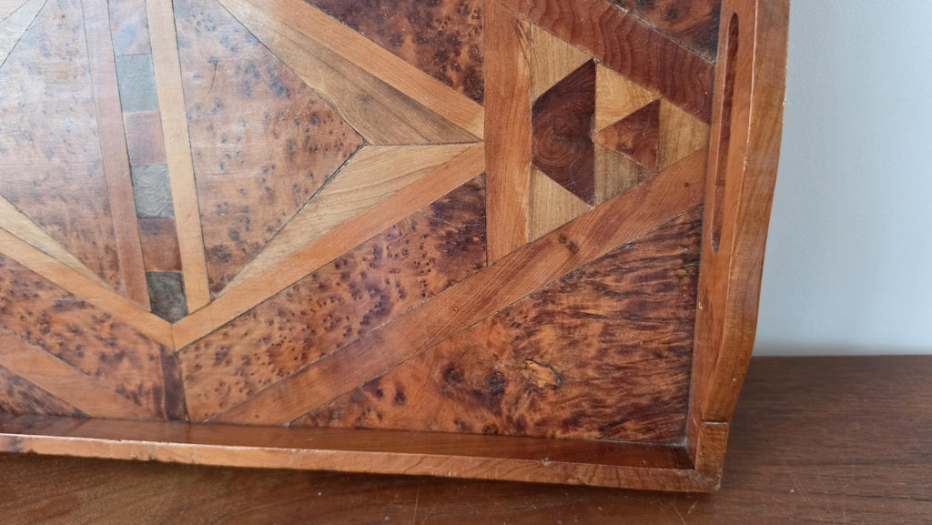 Antique Burl Wood Serving Tray, Marquetry Inlaid Wooden Tray, Art Deco Vanity Tray, Geometric Wood Inlay, Breakfast Serving, Gallery Tray