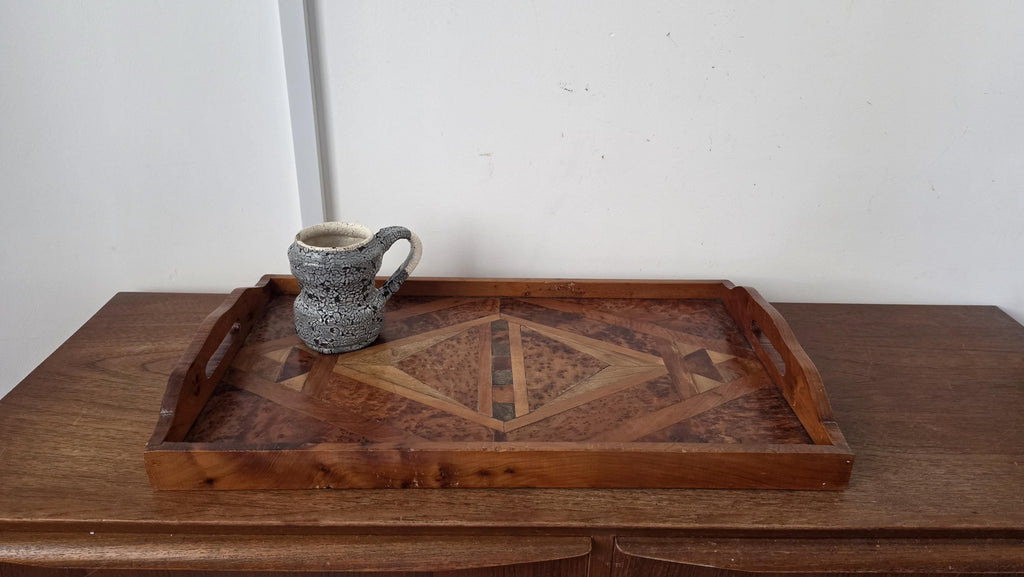 Antique Burl Wood Serving Tray, Marquetry Inlaid Wooden Tray, Art Deco Vanity Tray, Geometric Wood Inlay, Breakfast Serving, Gallery Tray