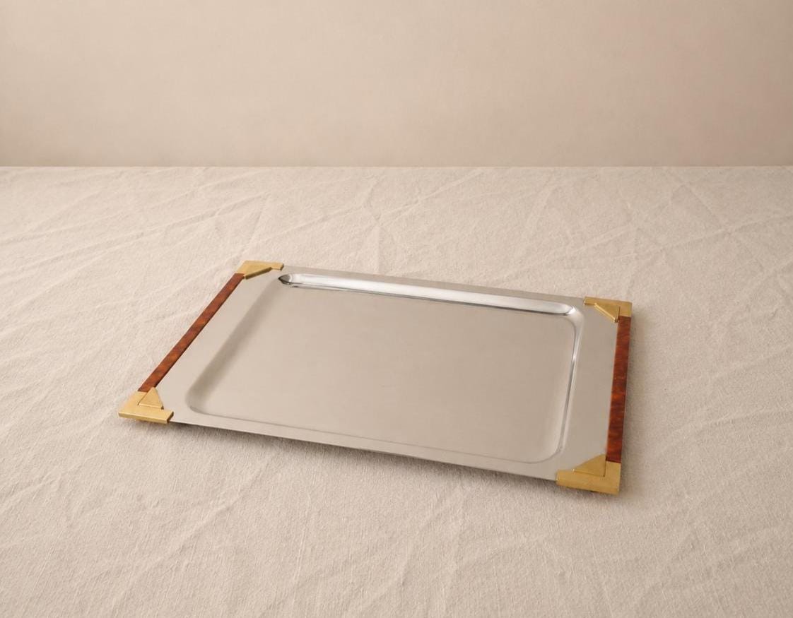 Vintage Art Deco Stainless Steel Serving Tray