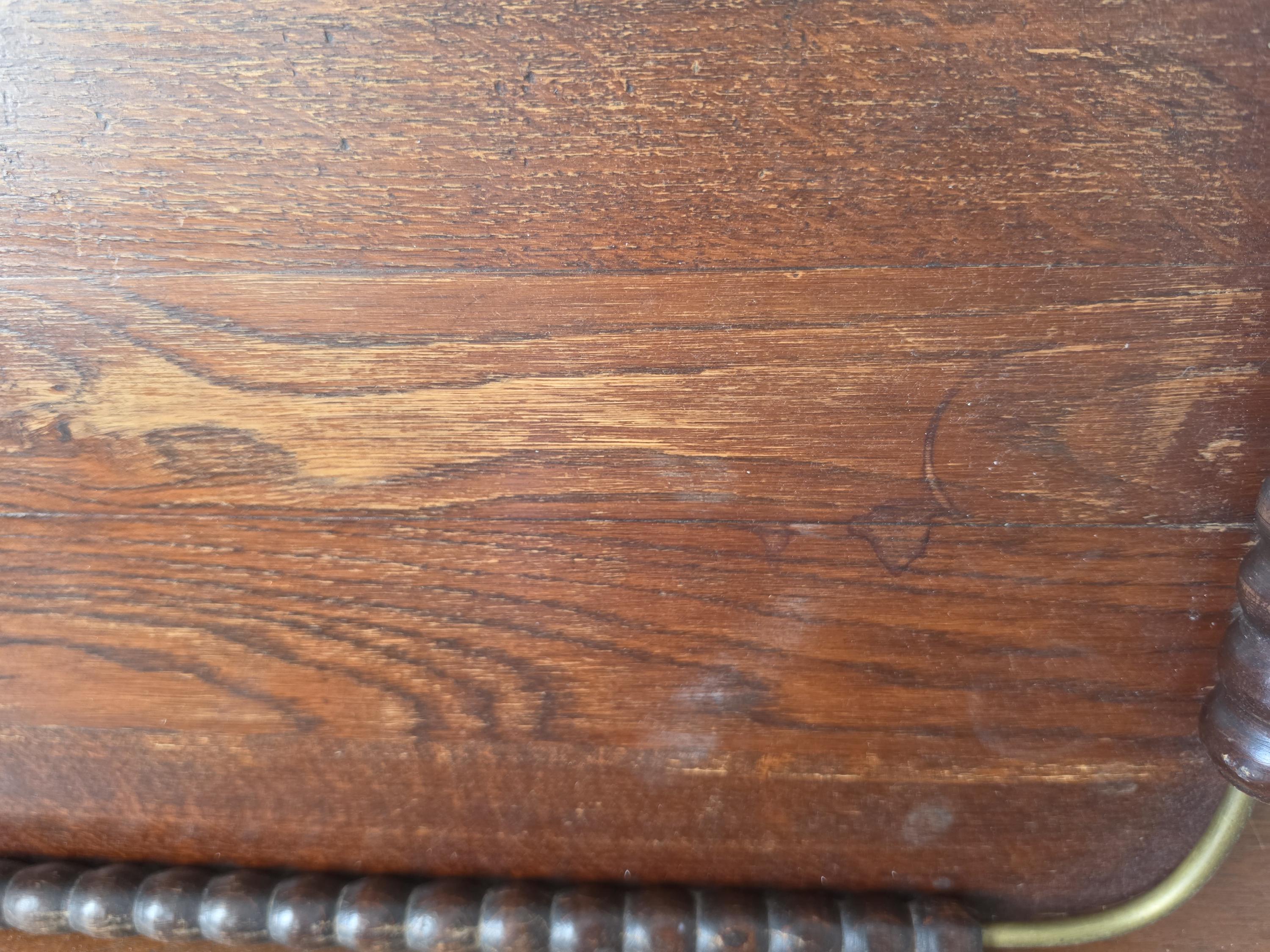 Vintage Wooden Serving Tray with Turned Wood Handles, Brass Gallery Tray, Rustic Farmhouse Serving Tray, Mid Century Wood Breakfast Tray