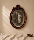 Large Antique Oval Wooden Picture Frame with Black & White Portrait