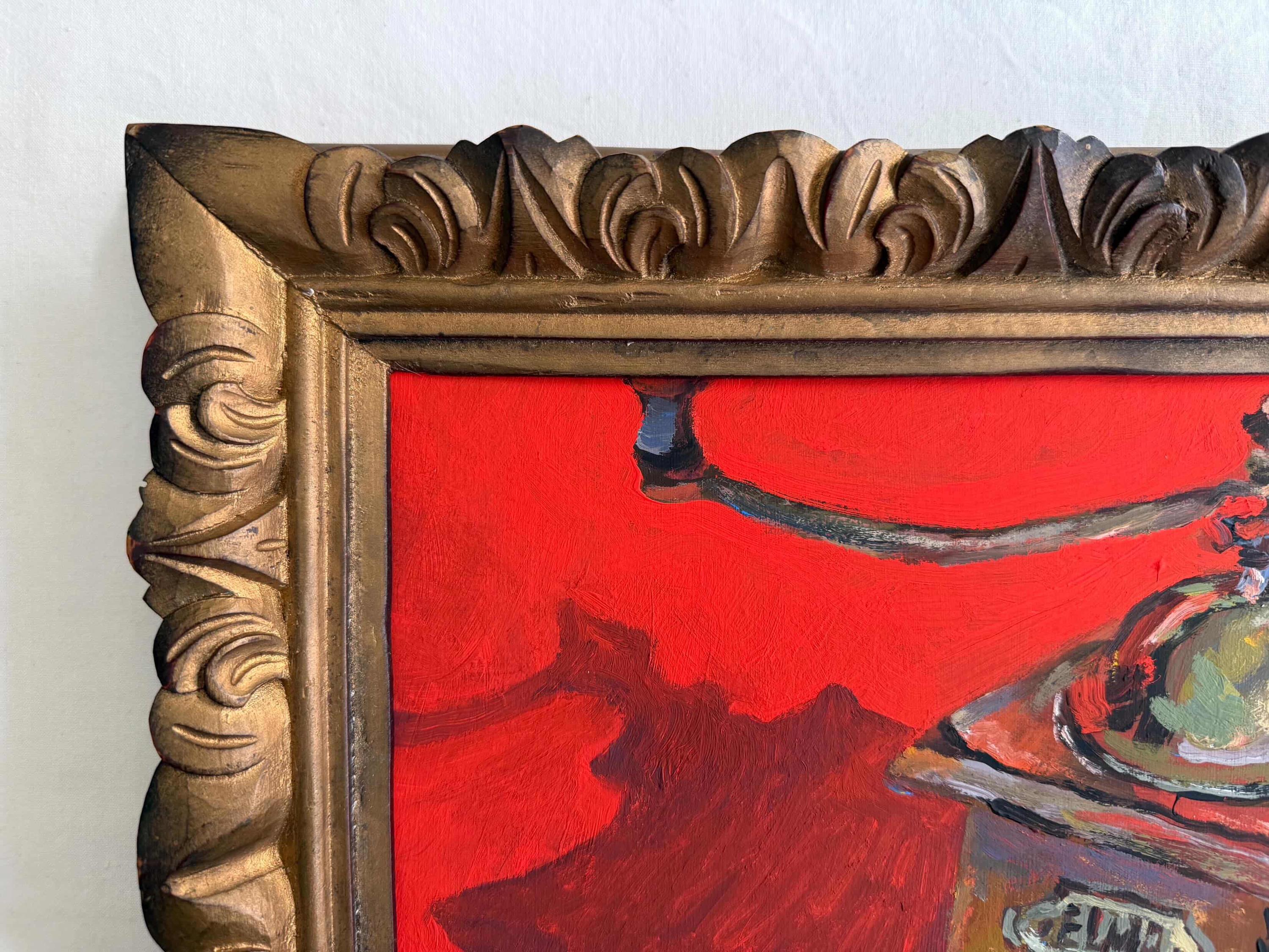 Original Oil Painting Coffee Grinder in Vintage Carved Wood Frame, Coffee Wall Art, Kitchen Decor, Espresso Cafe Artwork