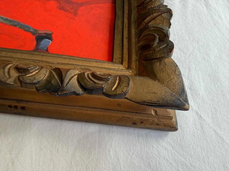 Original Oil Painting Coffee Grinder in Vintage Carved Wood Frame, Coffee Wall Art, Kitchen Decor, Espresso Cafe Artwork