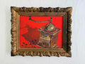 Original Oil Painting Coffee Grinder in Vintage Carved Wood Frame