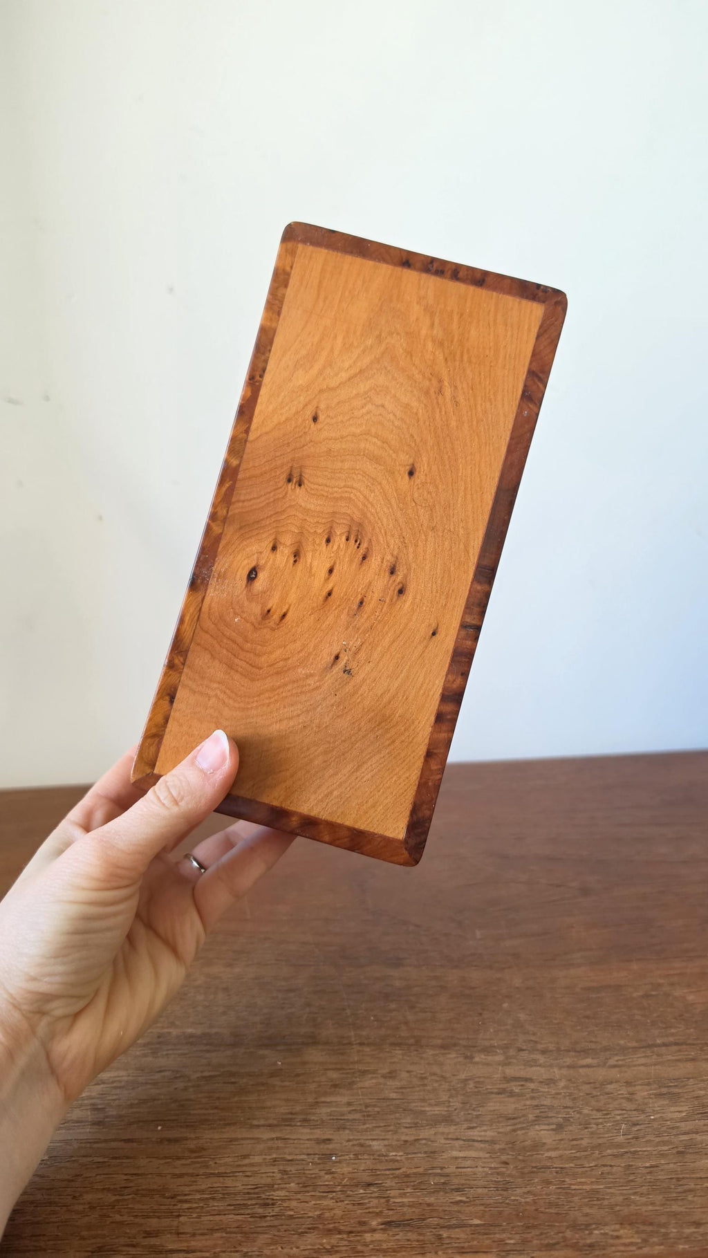 Vintage Burl Wood Box | Mid Century Jewelry or Trinket Box | Swirled Grain Pattern | Minimalist Natural Decor