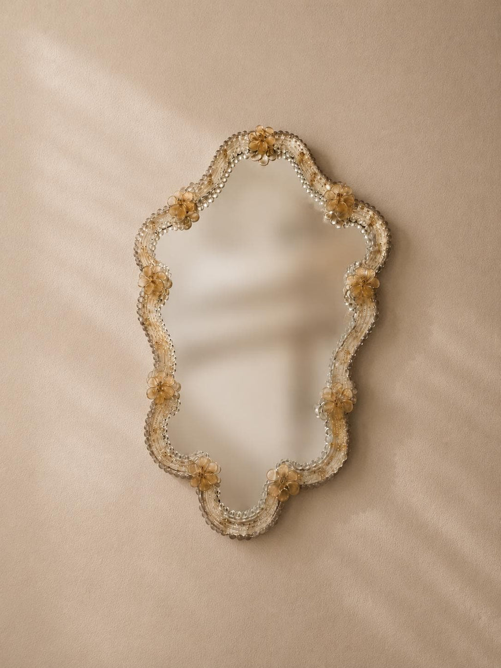 Vintage Murano Glass Mirror with Floral Details