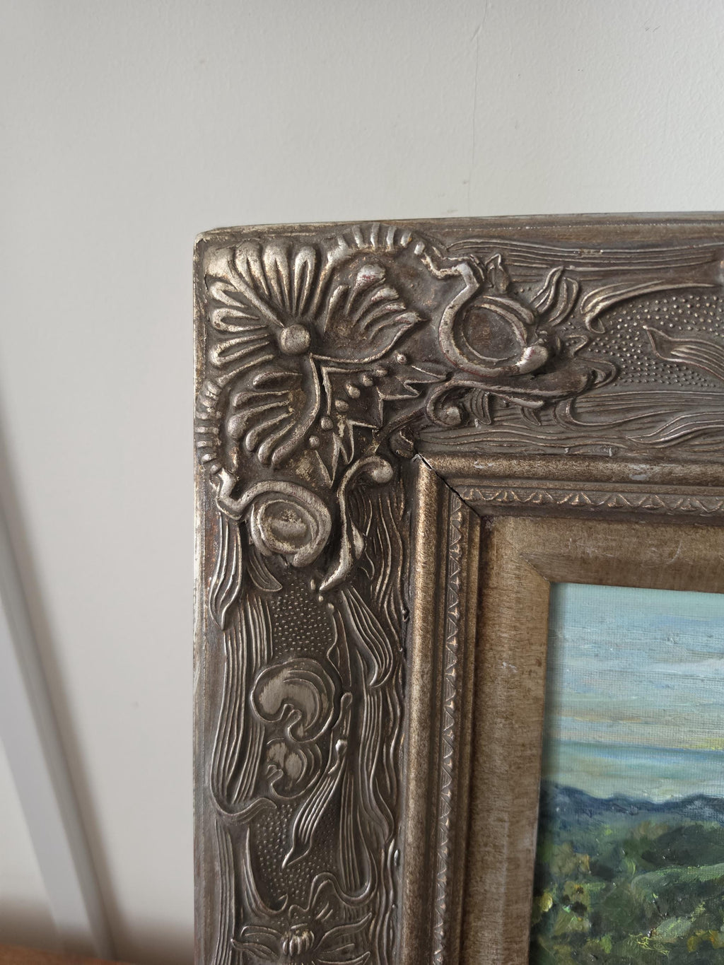 Original Landscape Oil Painting in Ornate Carved Wood Frame, Impressionist Countryside Artwork, Cottage Wall Decor, Nature Art