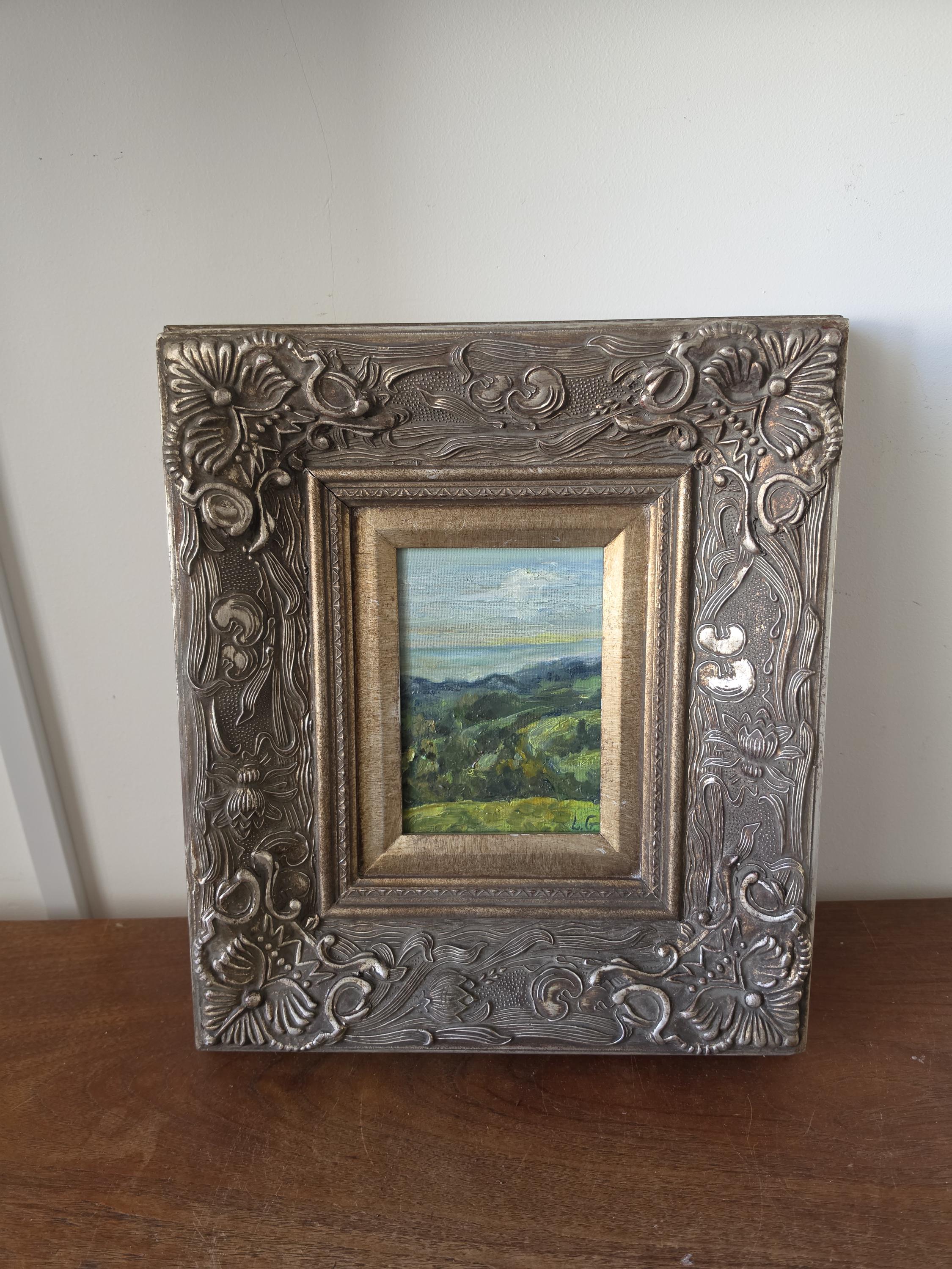Original Landscape Oil Painting in Ornate Carved Wood Frame, Impressionist Countryside Artwork, Cottage Wall Decor, Nature Art
