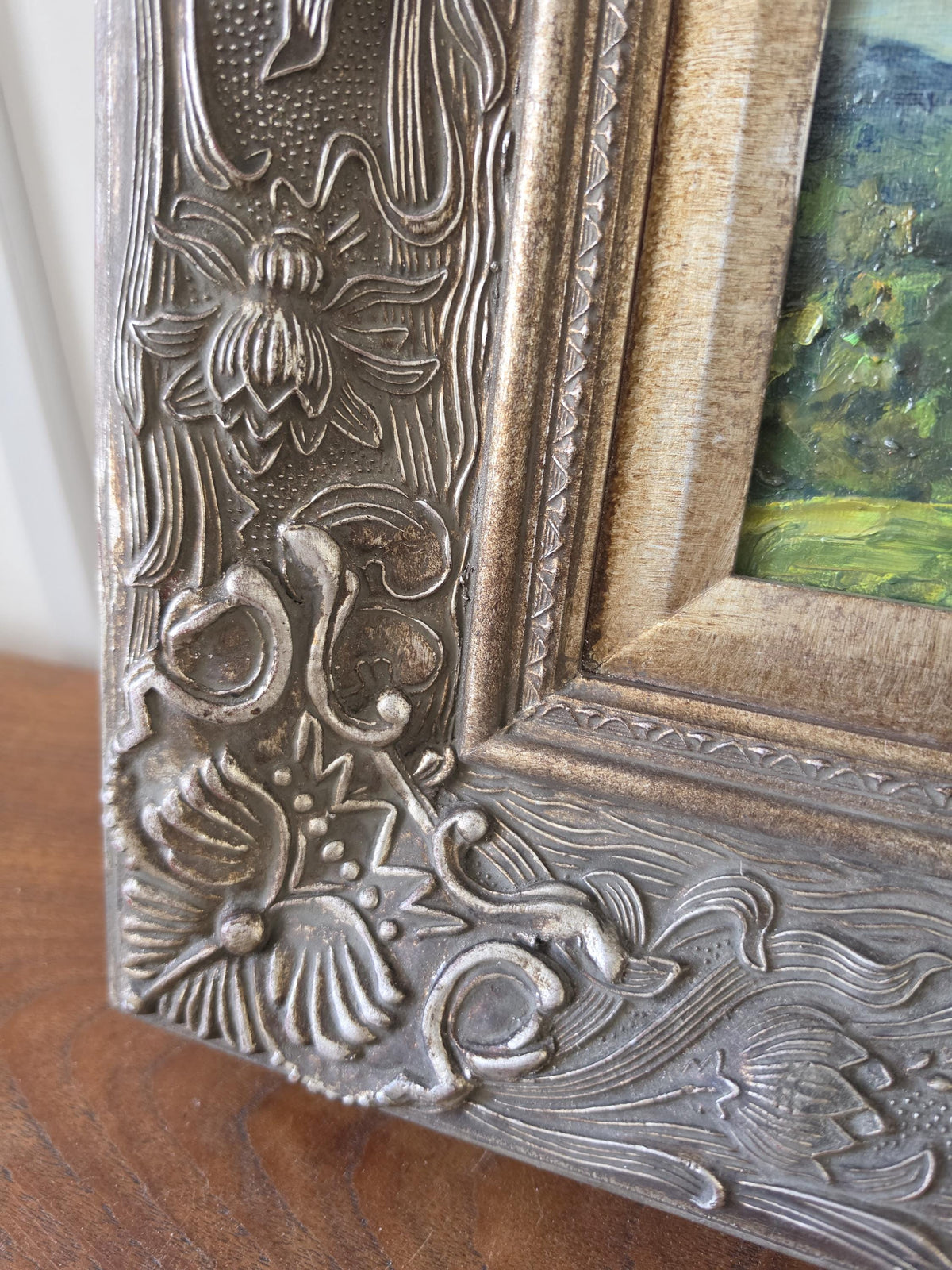 Original Landscape Oil Painting in Ornate Carved Wood Frame, Impressionist Countryside Artwork, Cottage Wall Decor, Nature Art