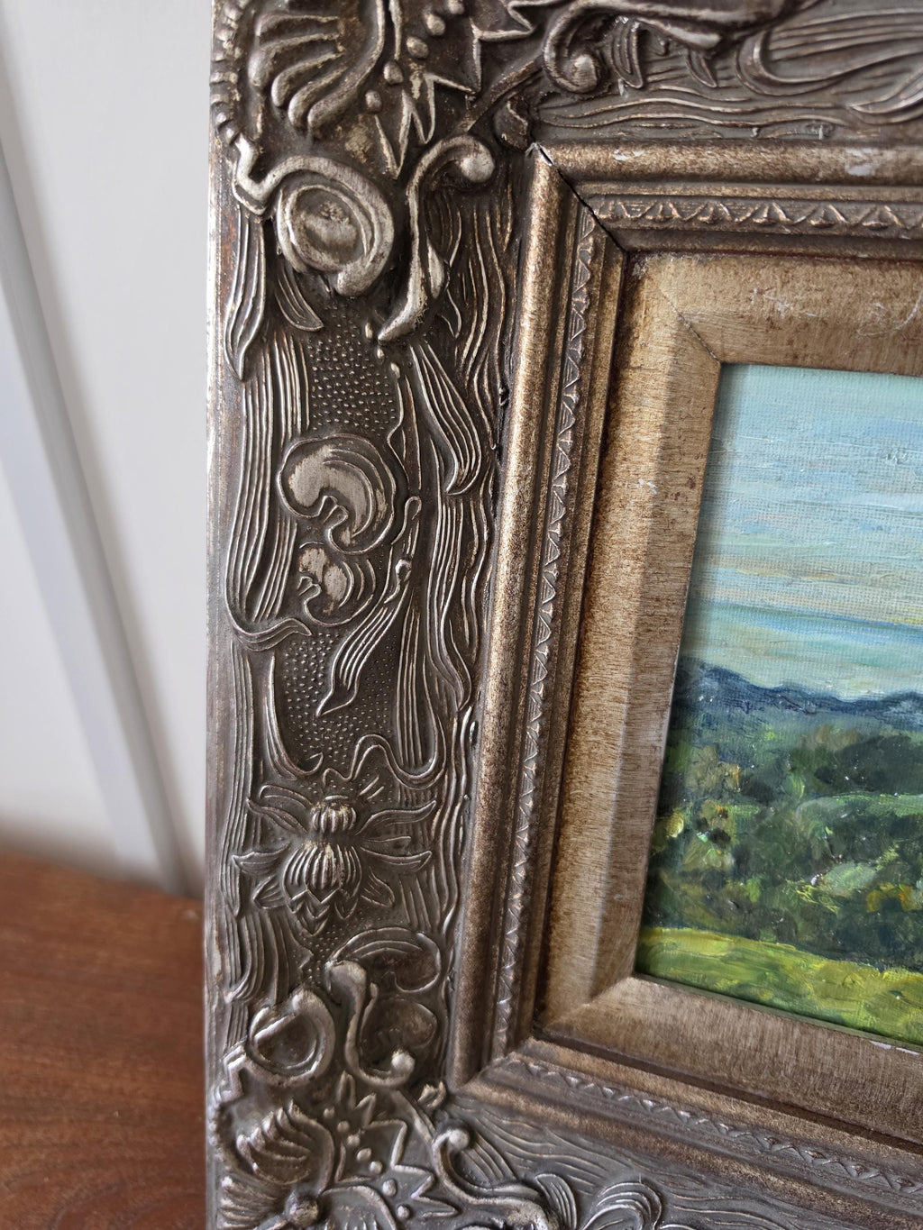 Original Landscape Oil Painting in Ornate Carved Wood Frame, Impressionist Countryside Artwork, Cottage Wall Decor, Nature Art