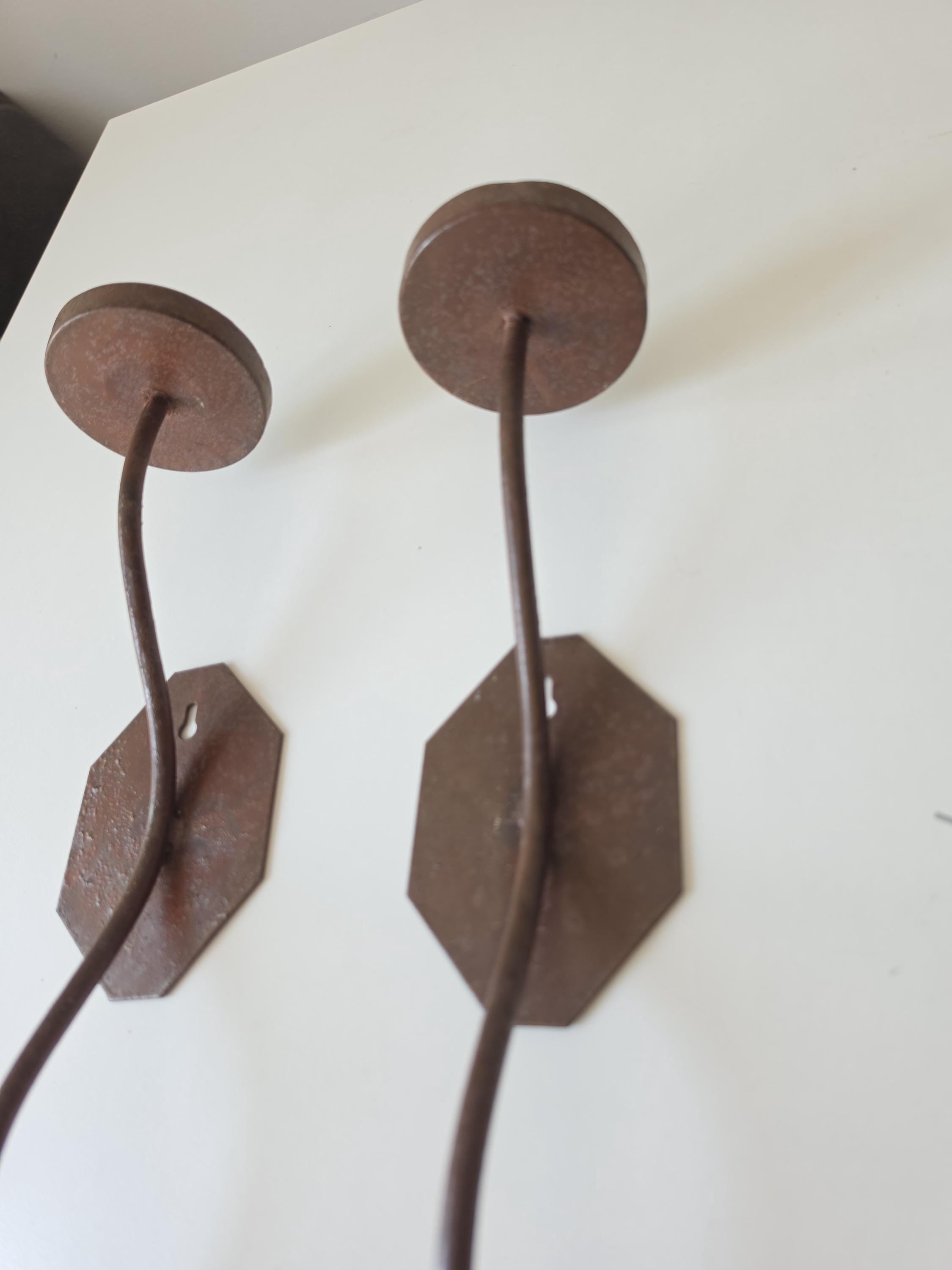 Pair of Hand Forged Iron Candle Sconces, Rustic Wall Candle Holders, Primitive Wrought Iron Tea Light Holders, Farmhouse Gothic Decor
