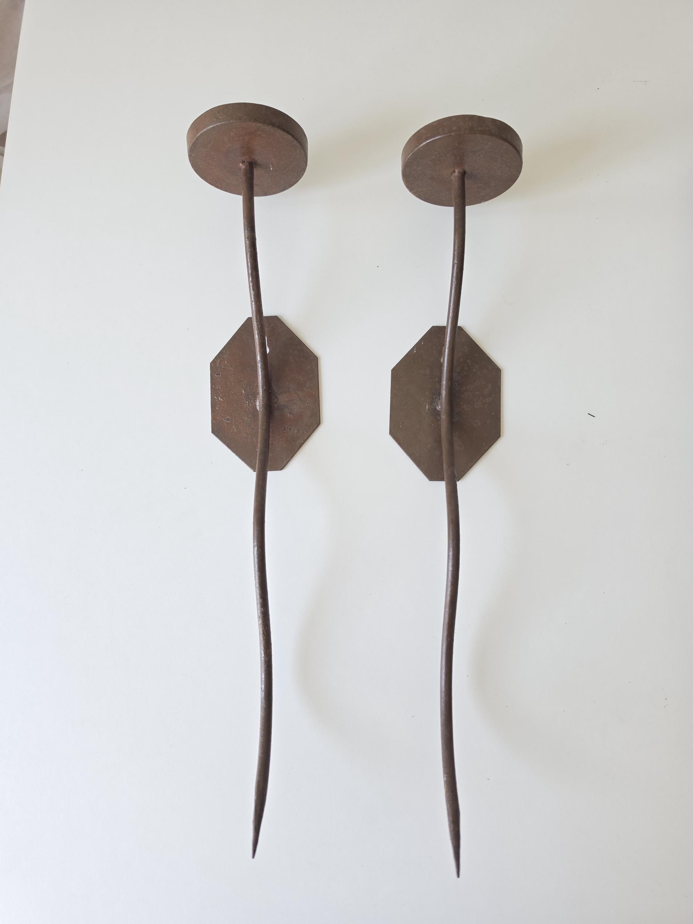 Pair of Hand Forged Iron Candle Sconces, Rustic Wall Candle Holders, Primitive Wrought Iron Tea Light Holders, Farmhouse Gothic Decor