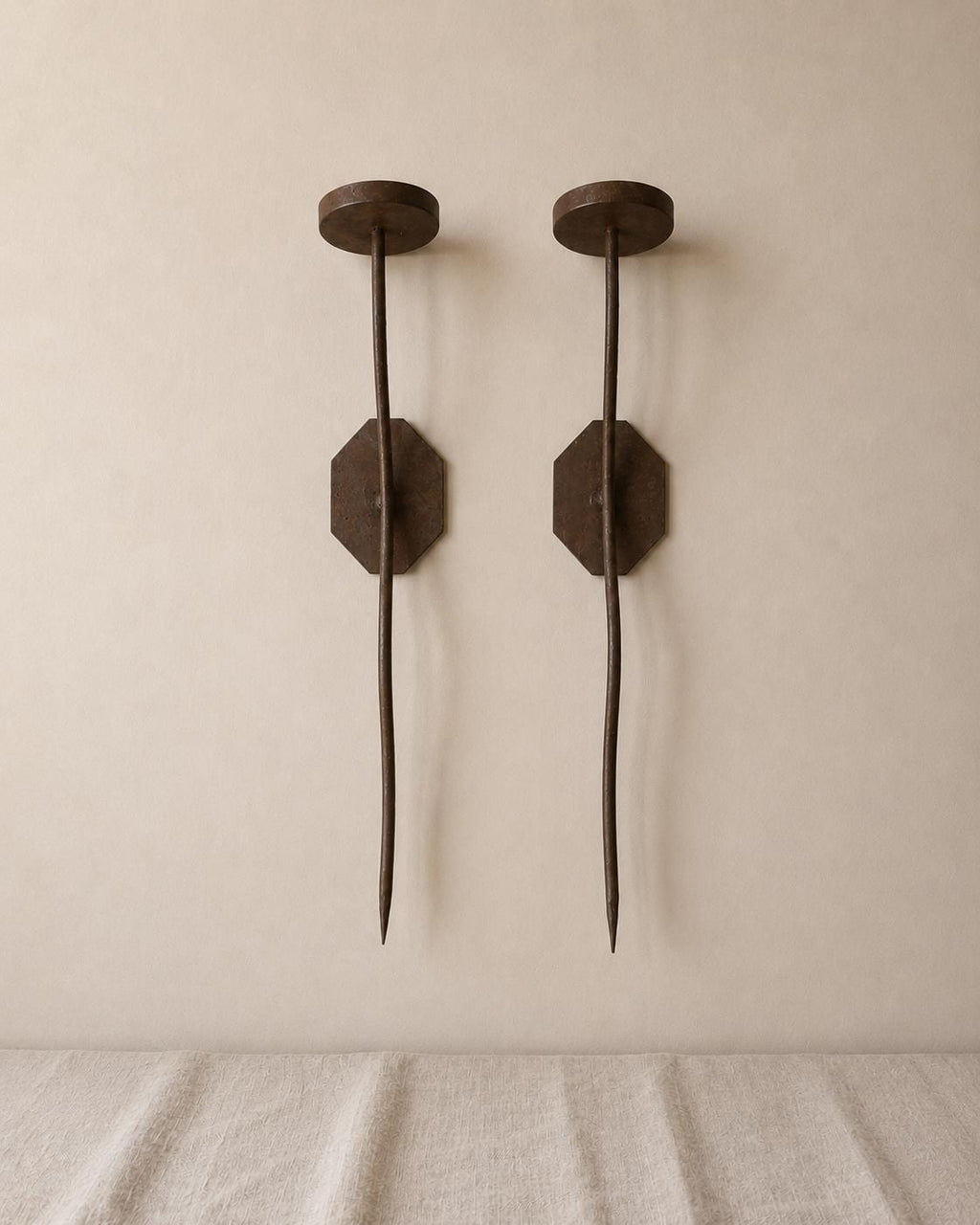 Pair of Hand Forged Iron Candle Sconces