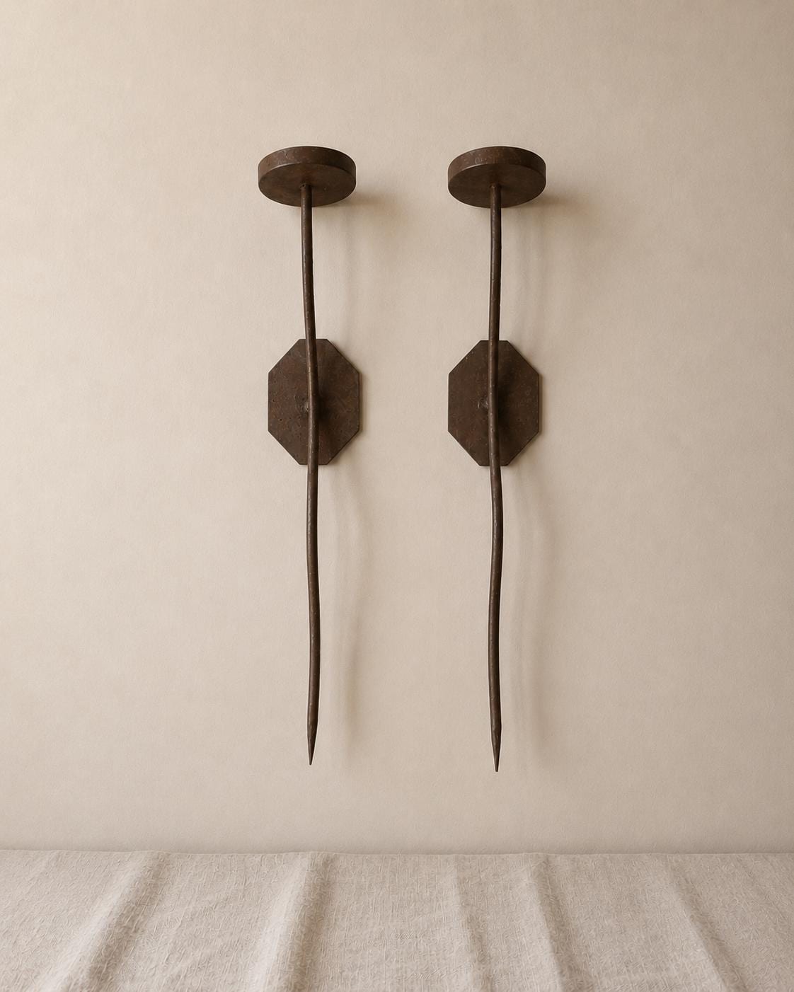 Pair of Hand Forged Iron Candle Sconces