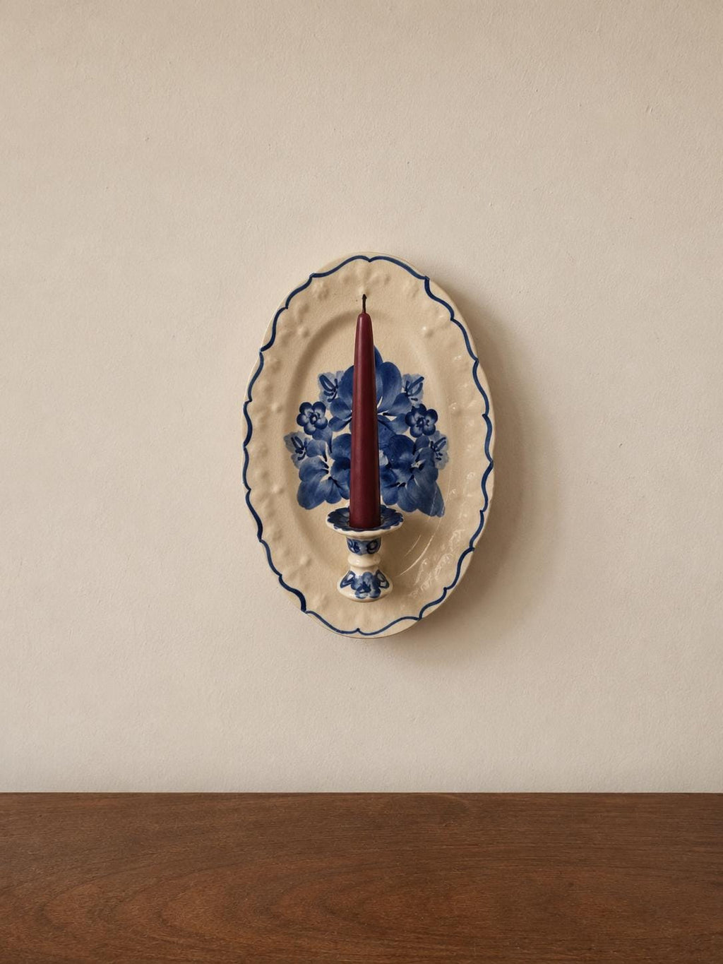 Vintage Blue & White Ceramic Wall Candle Sconce