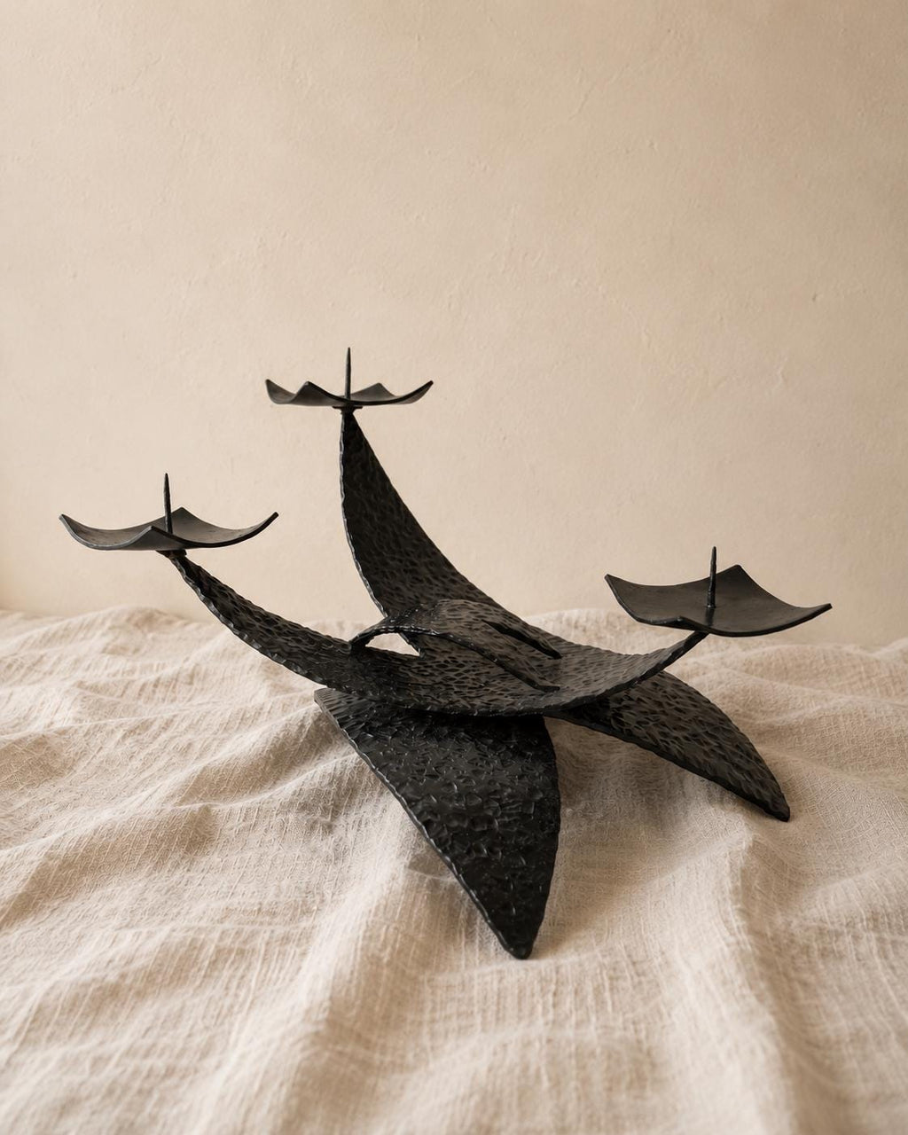 Vintage Brutalist Black Metal Candelabra