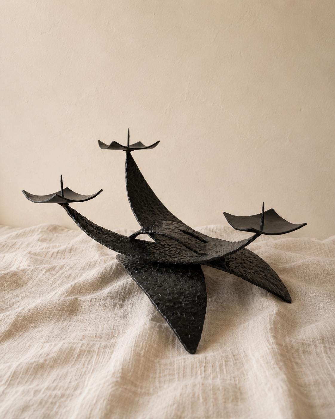 Vintage Brutalist Black Metal Candelabra