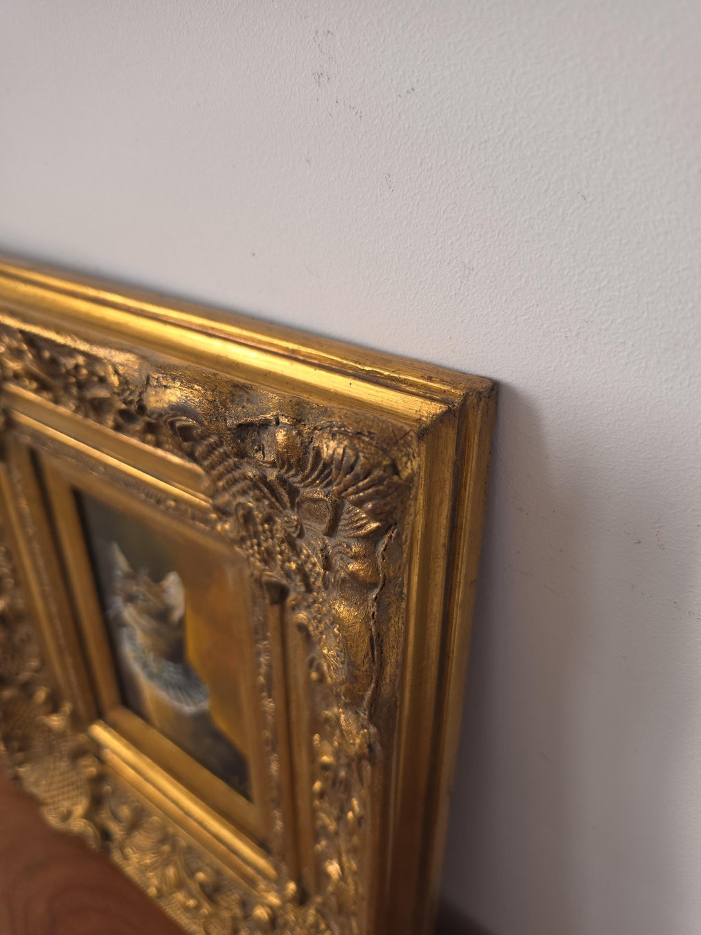 Original Miniature Oil Painting of Aristocrat Cat in Ornate Gold Frame, Victorian Style Cat Portrait, Framed Original Animal Art