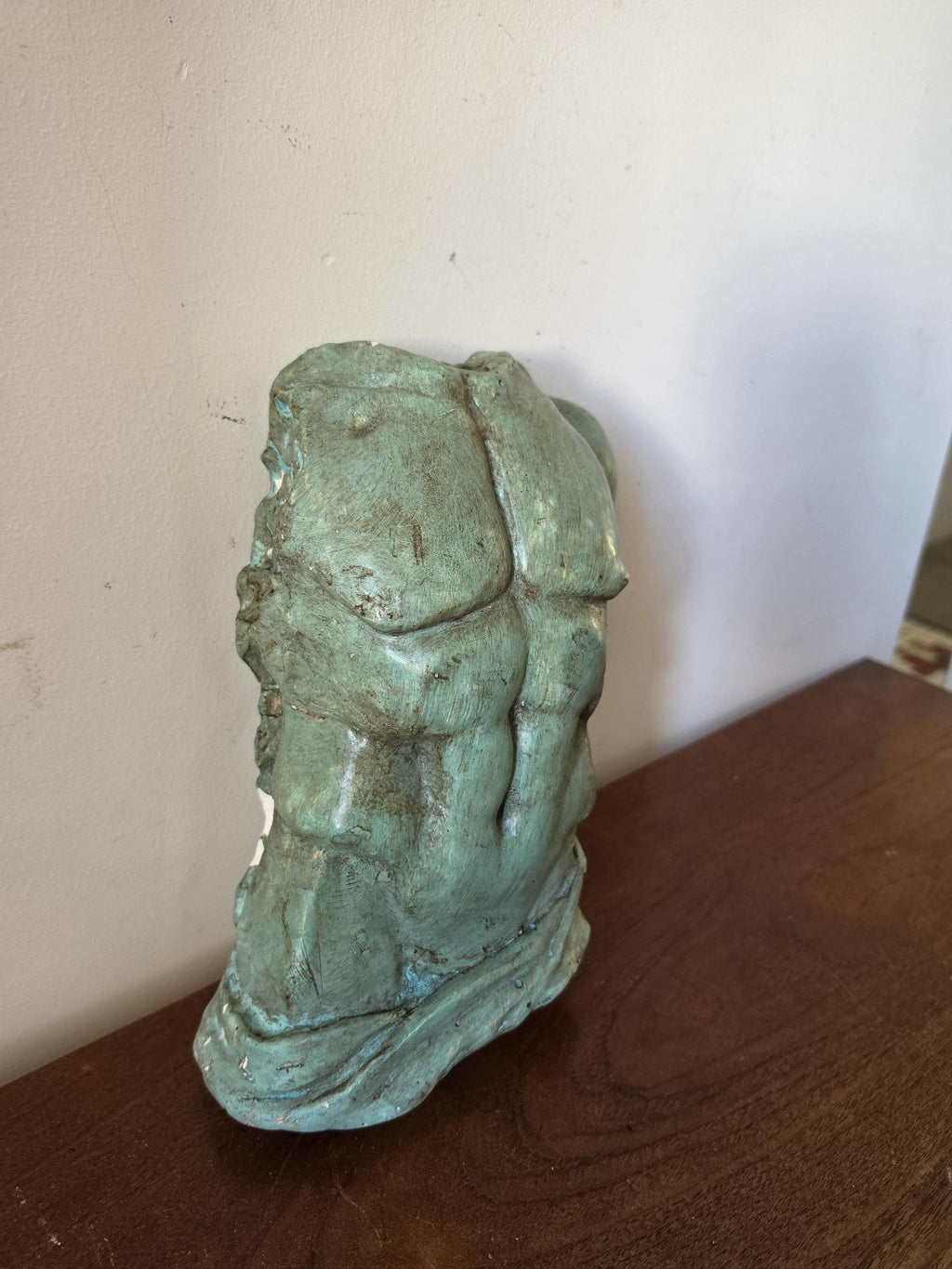 Vintage Male Torso Sculpture, Verdigris Plaster Bust, Classical Greek Roman Nude Statue, Grand Tour Decor, Wabi Sabi Art Object