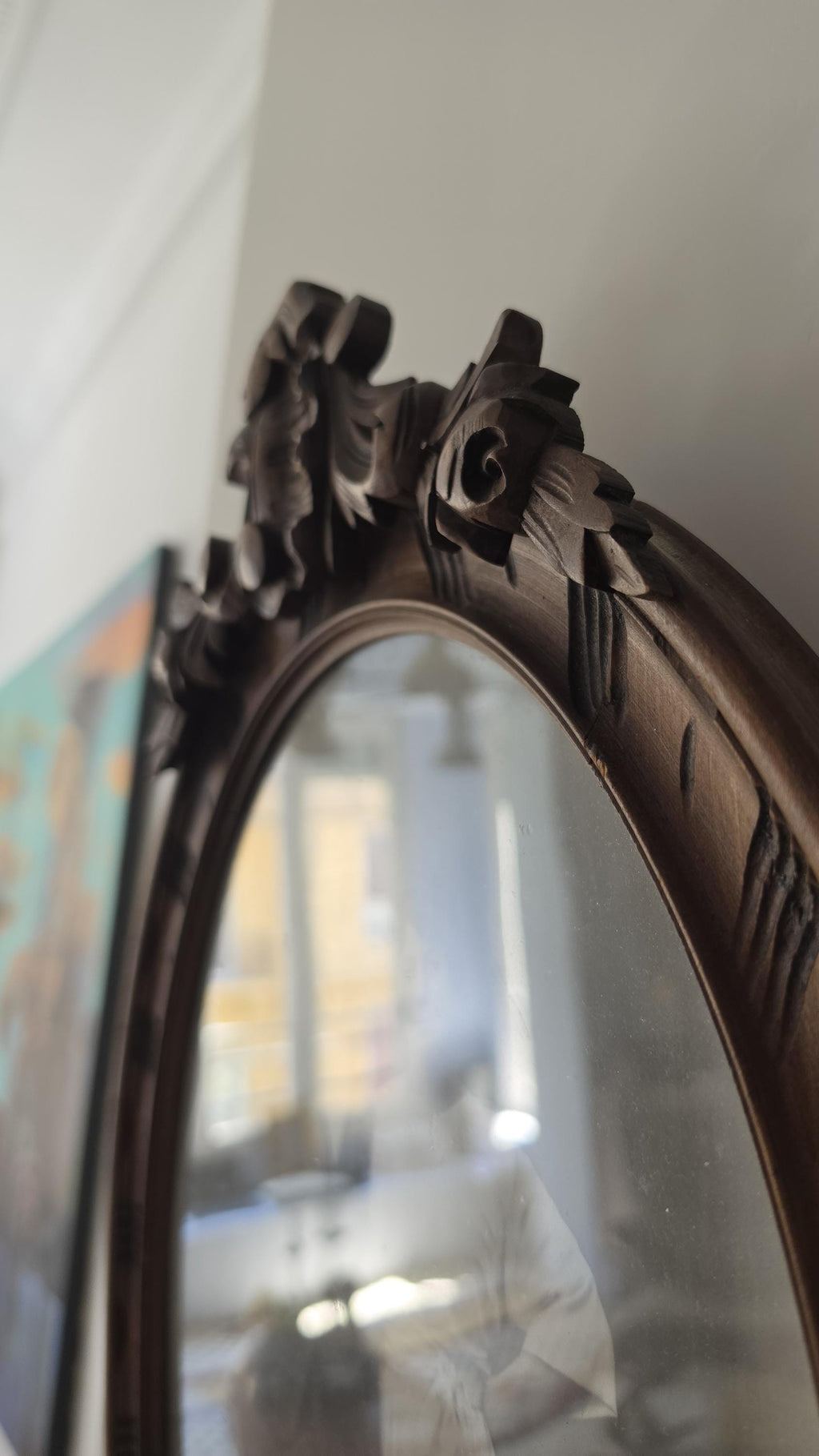 Large Antique Oval Wooden Picture Frame with Black & White Portrait, French Wall Frame, Ornately Carved Wood Frame, Gallery Wall Decor