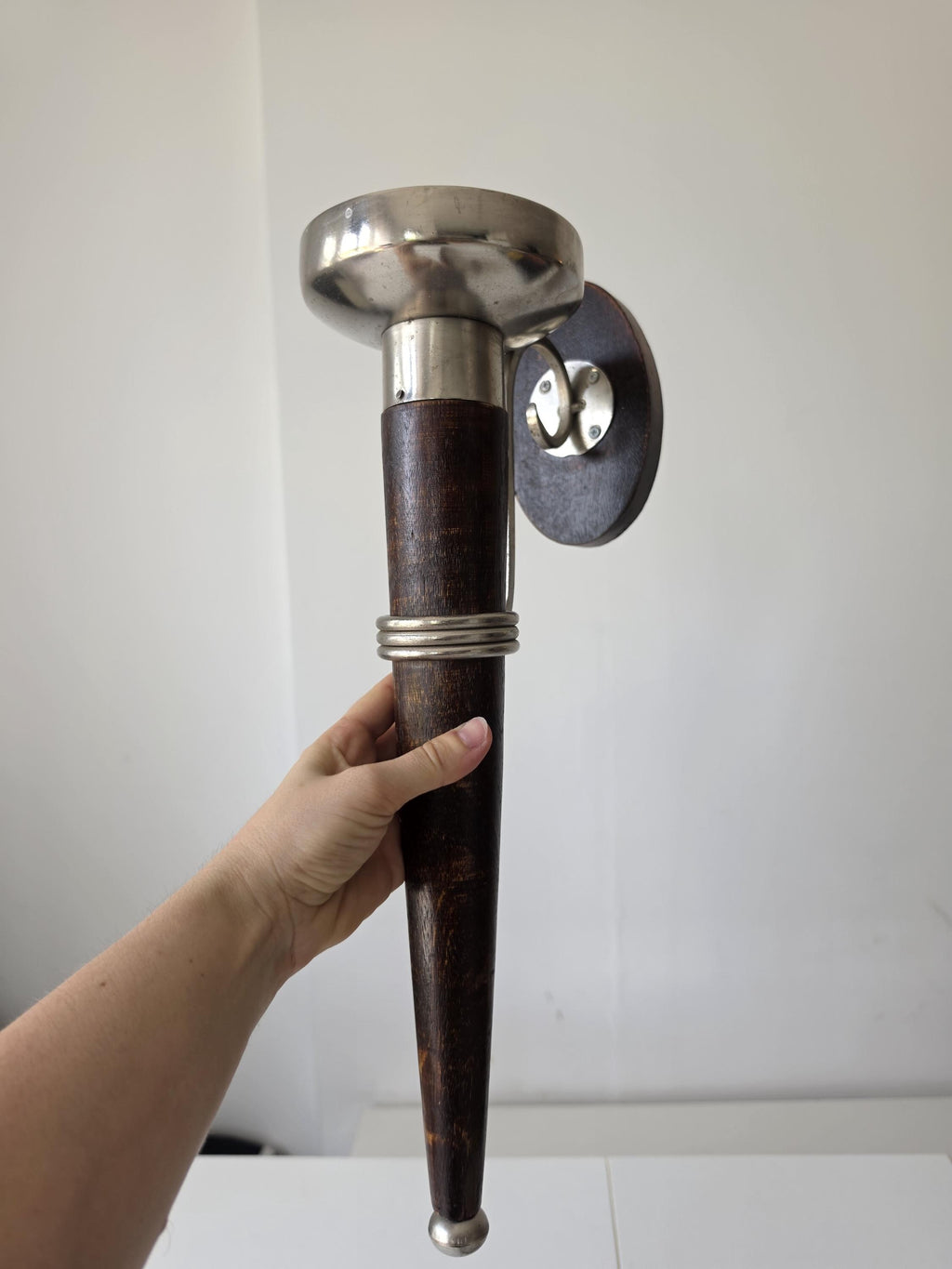 Pair of Vintage Wall Candle Sconces Wood & Metal Candle Holders Mid Century Scandinavian Modern Wall Decor Set of Two