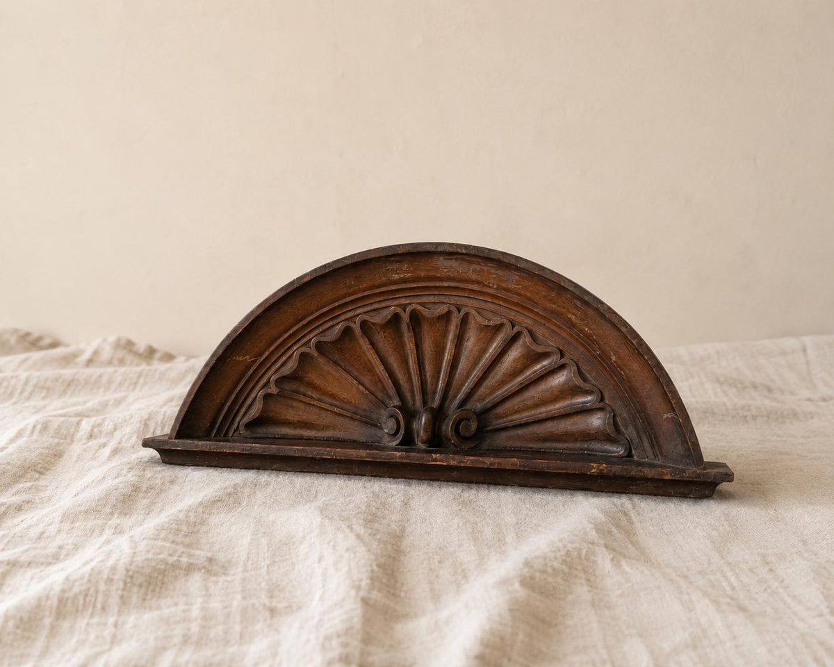 Antique Architectural Pediment Carved Wood Salvage Fan Motif Wall Decor Victorian Classical Pediment Overdoor Ornament
