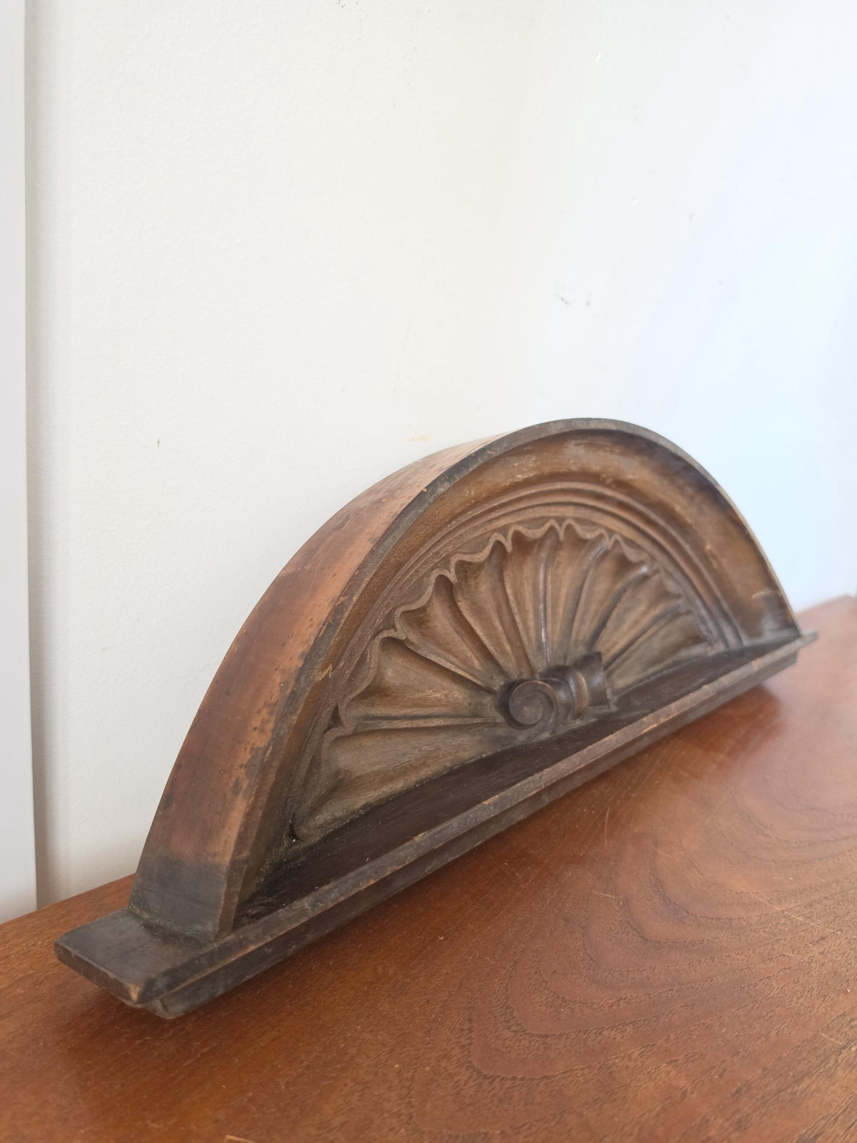 Antique Architectural Pediment Carved Wood Salvage Fan Motif Wall Decor Victorian Classical Pediment Overdoor Ornament