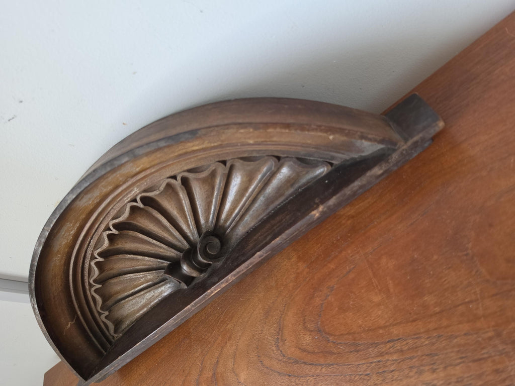 Antique Architectural Pediment Carved Wood Salvage Fan Motif Wall Decor Victorian Classical Pediment Overdoor Ornament