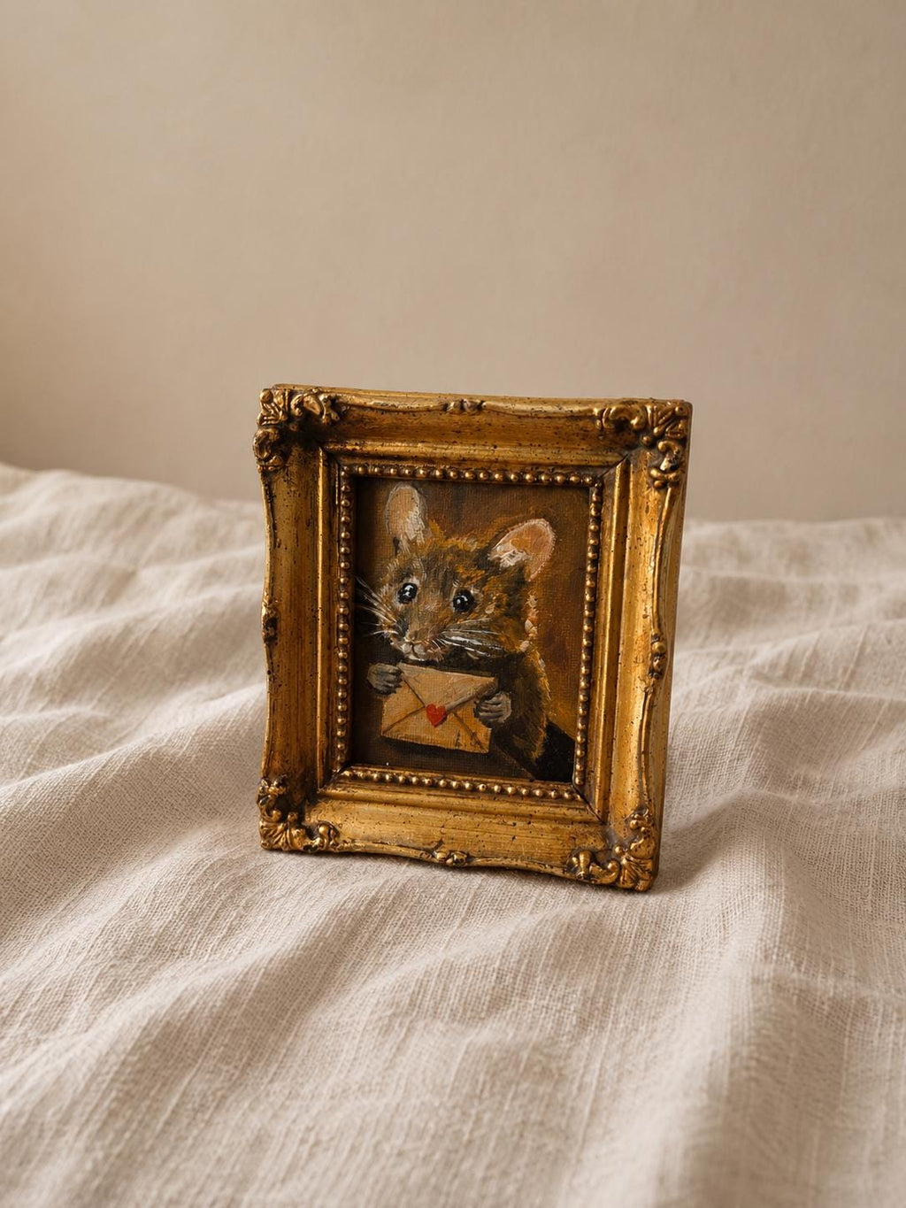 Original Miniature Mouse Oil Painting Framed Animal Portrait Tiny Artwork Whimsical Wall Art Cottagecore Collectible Decor Gi