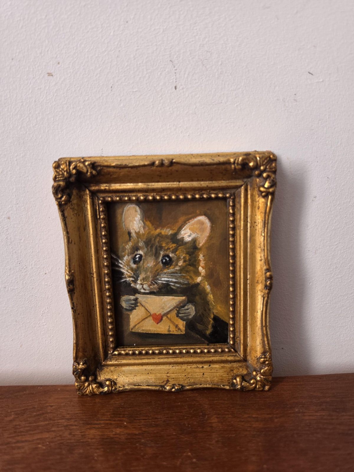 Original Miniature Mouse Oil Painting Framed Animal Portrait Tiny Artwork Whimsical Wall Art Cottagecore Collectible Decor Gift