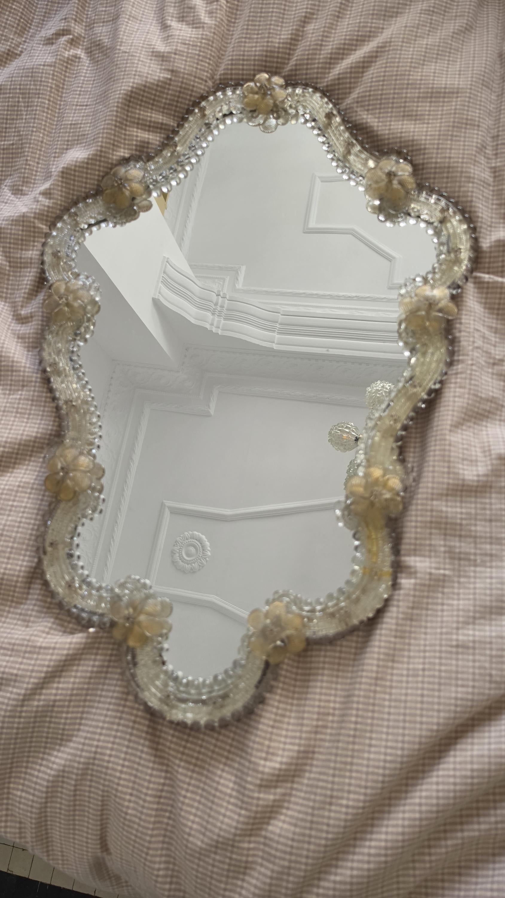 Vintage Murano Glass Mirror with Floral Details | Italian Venetian Mirror | Sculptural Wall Decor | Hollywood Regency Style